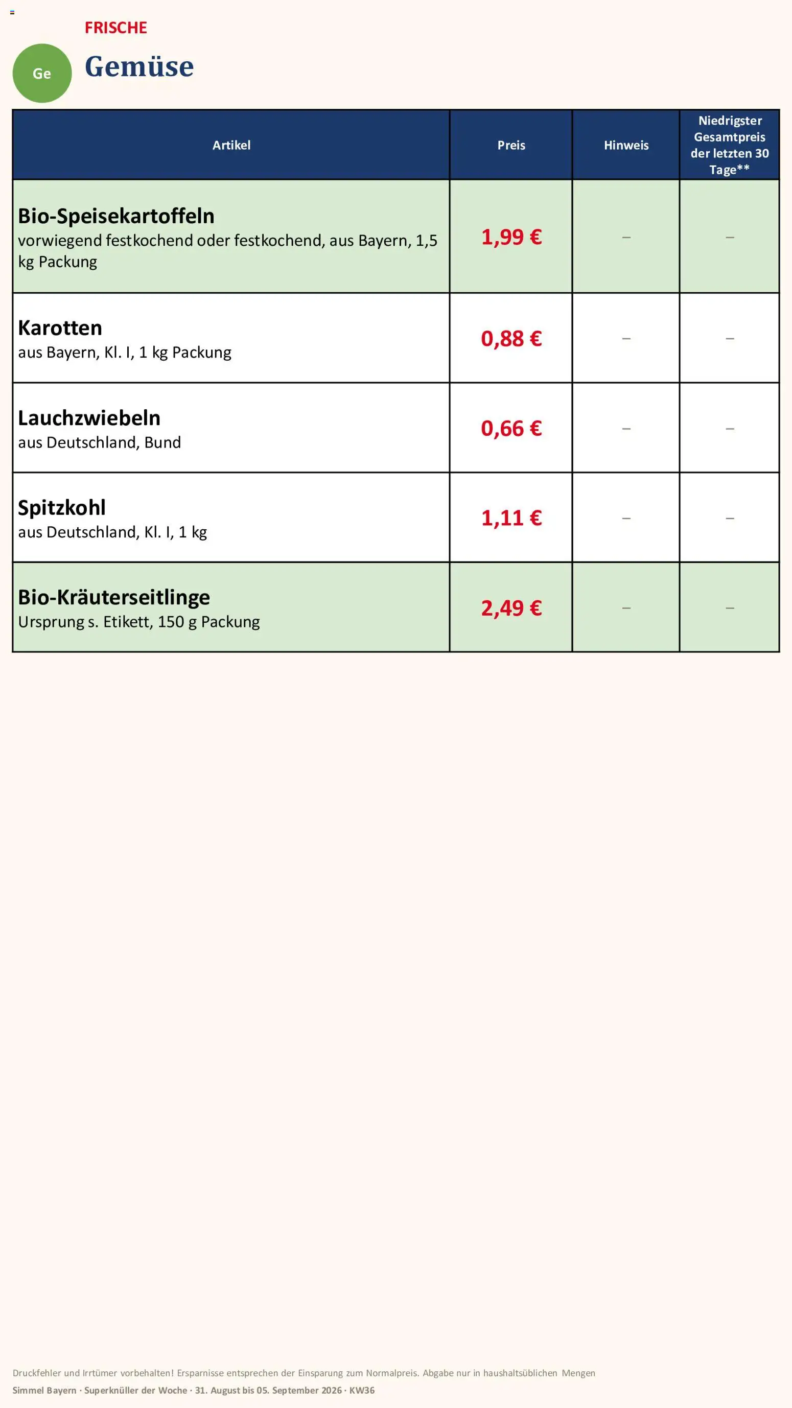 Simmel Bayern – gültig ab 31.08.2026 | Seite: 3 | Produkte: Gemüse