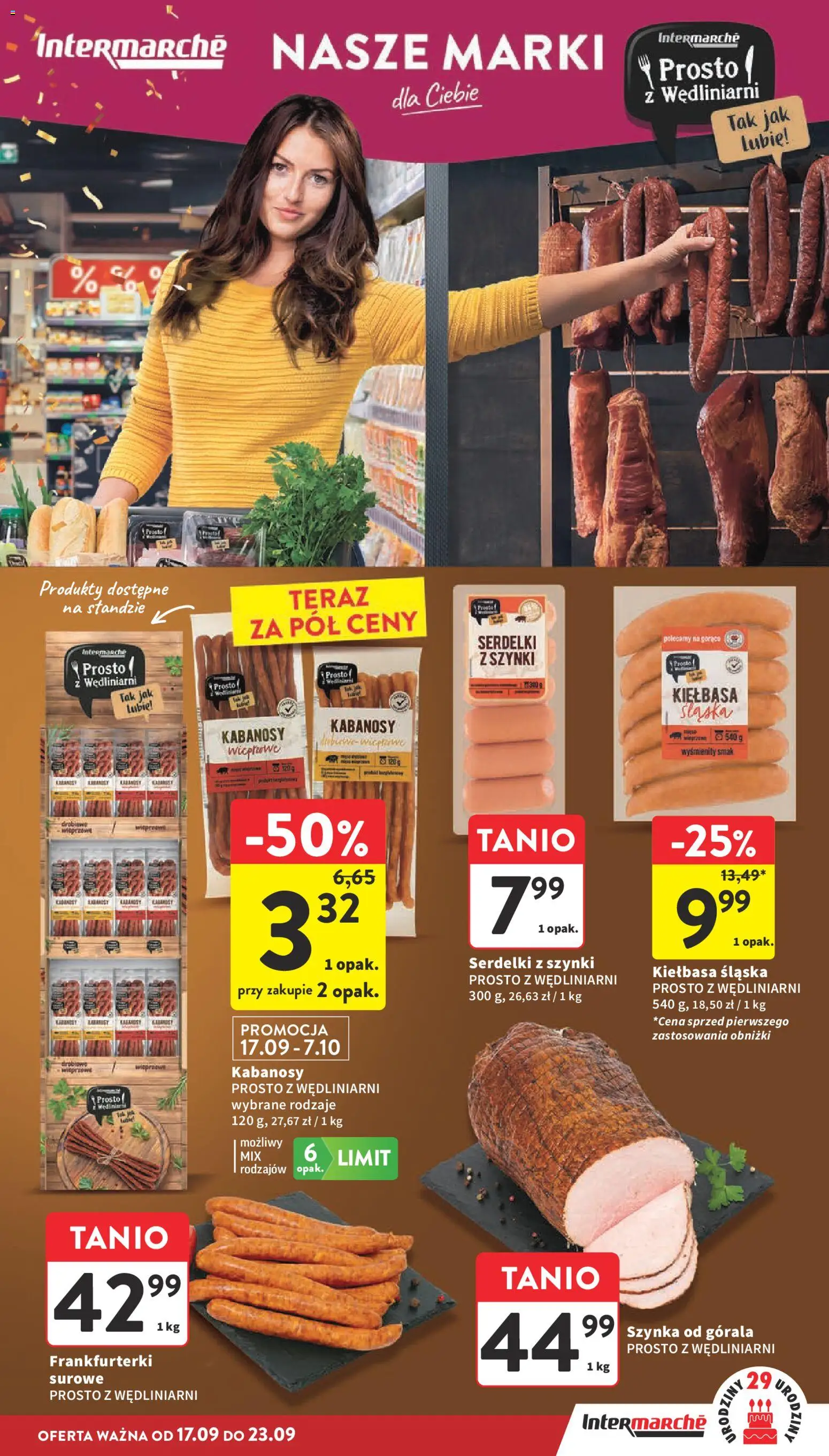 Intermarche gazetka od 17.09.2026 | Strona: 15 | Produkty: Kiełbasa, Kabanosy, Szynka, Kiełbasa śląska