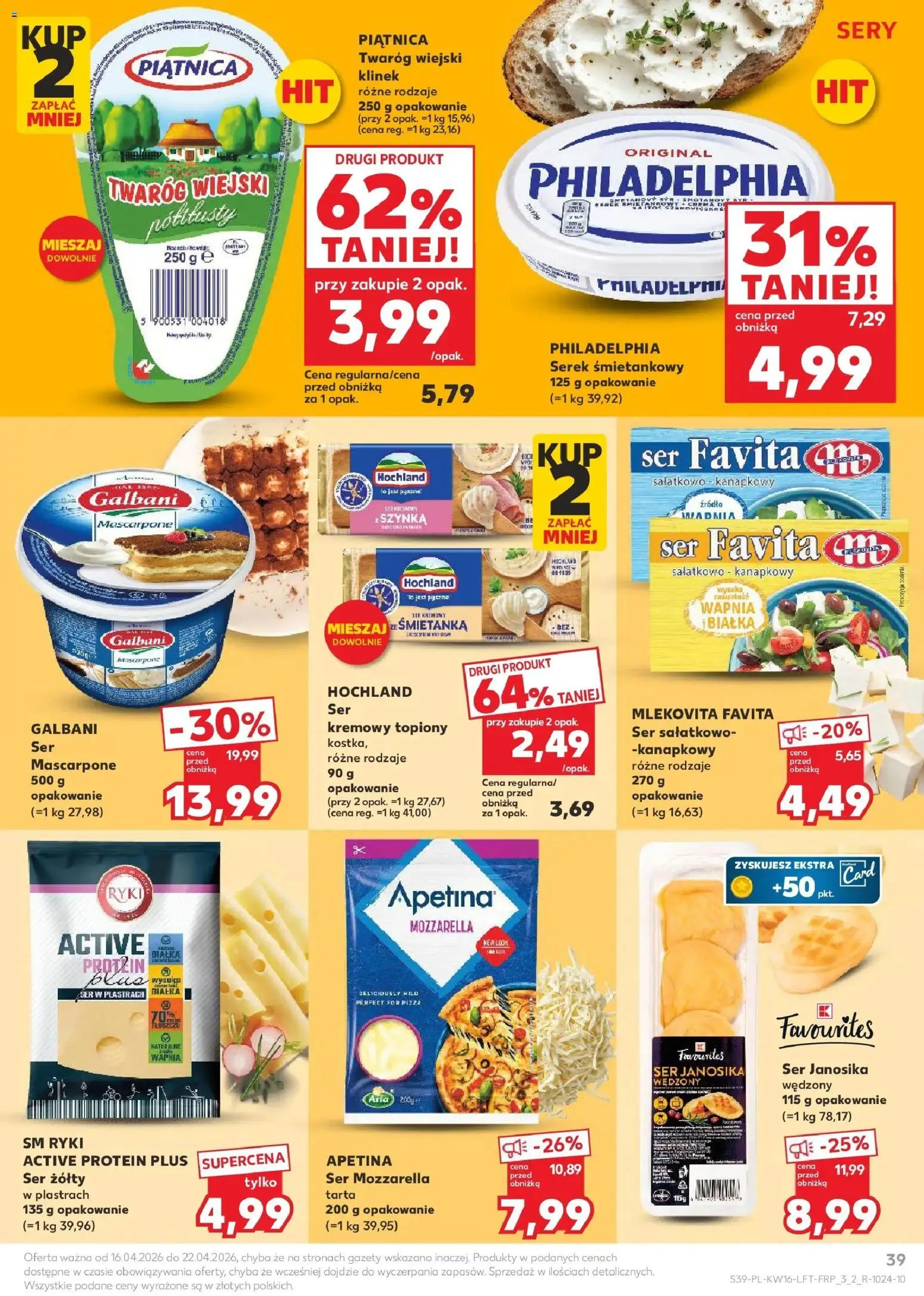Kaufland gazetka od 16.04.2026 | Strona: 39 | Produkty: Ser żółty, Serek, Sery, Ser