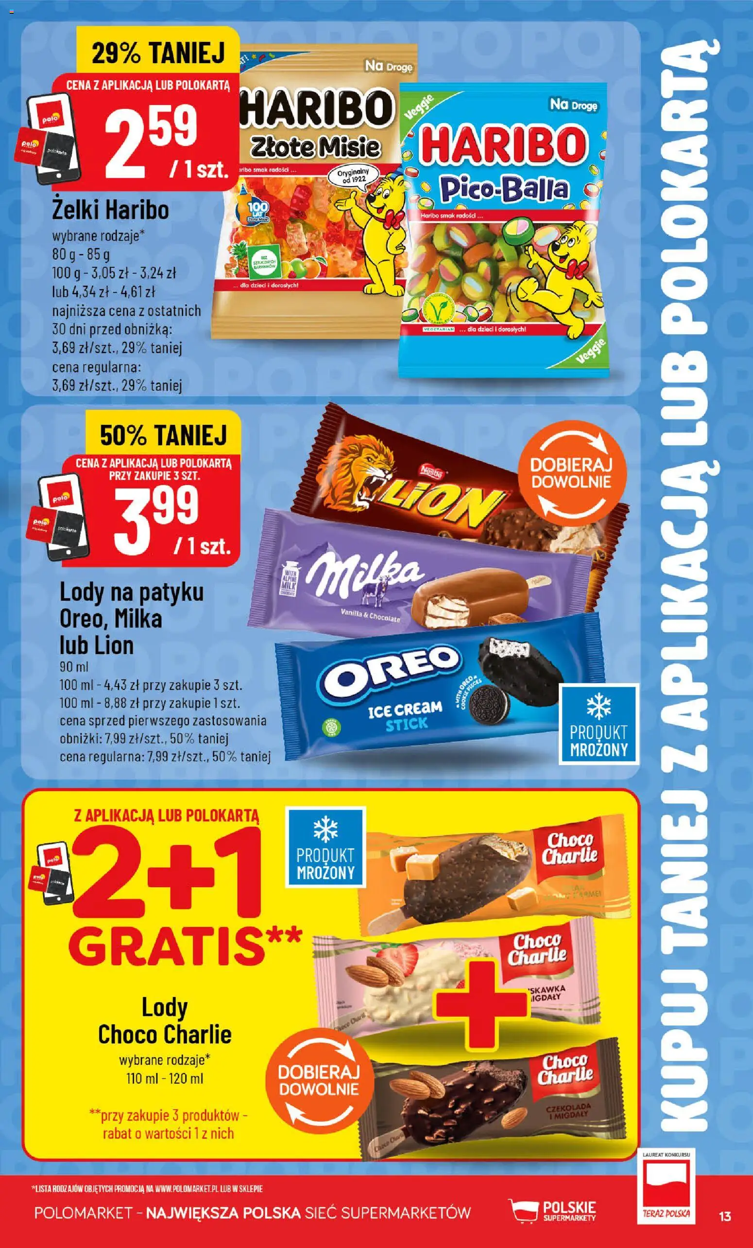 POLOmarket gazetka - Kupuj taniej z POLOappką od 24.06.2026 | Strona: 13 | Produkty: Żelki haribo, Milka, Lody na patyku, Lody