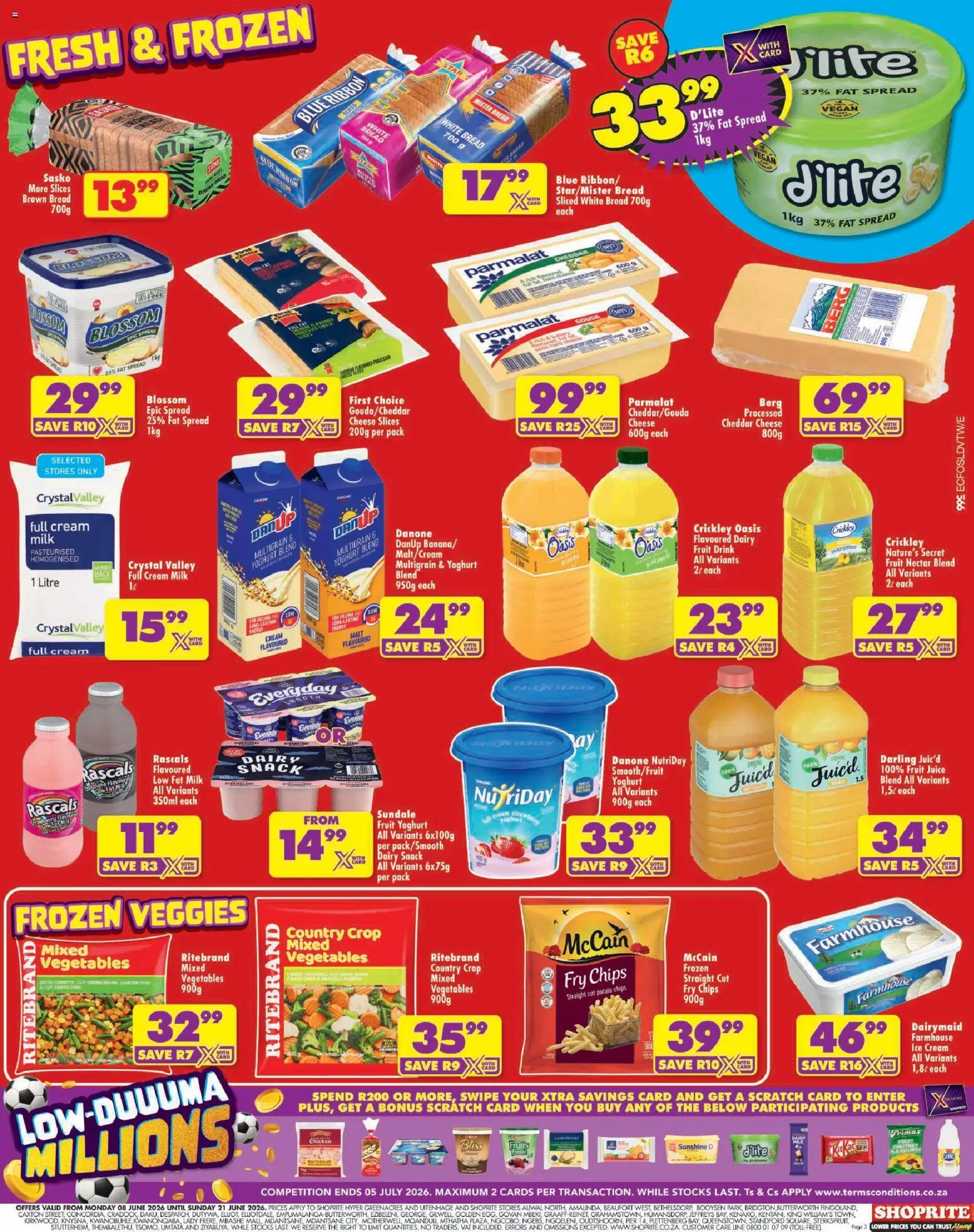 New Shoprite catalogue – valid from 08.06.2026 | Page: 3 | Products: Milk, Bread, Ice cream, Fruit