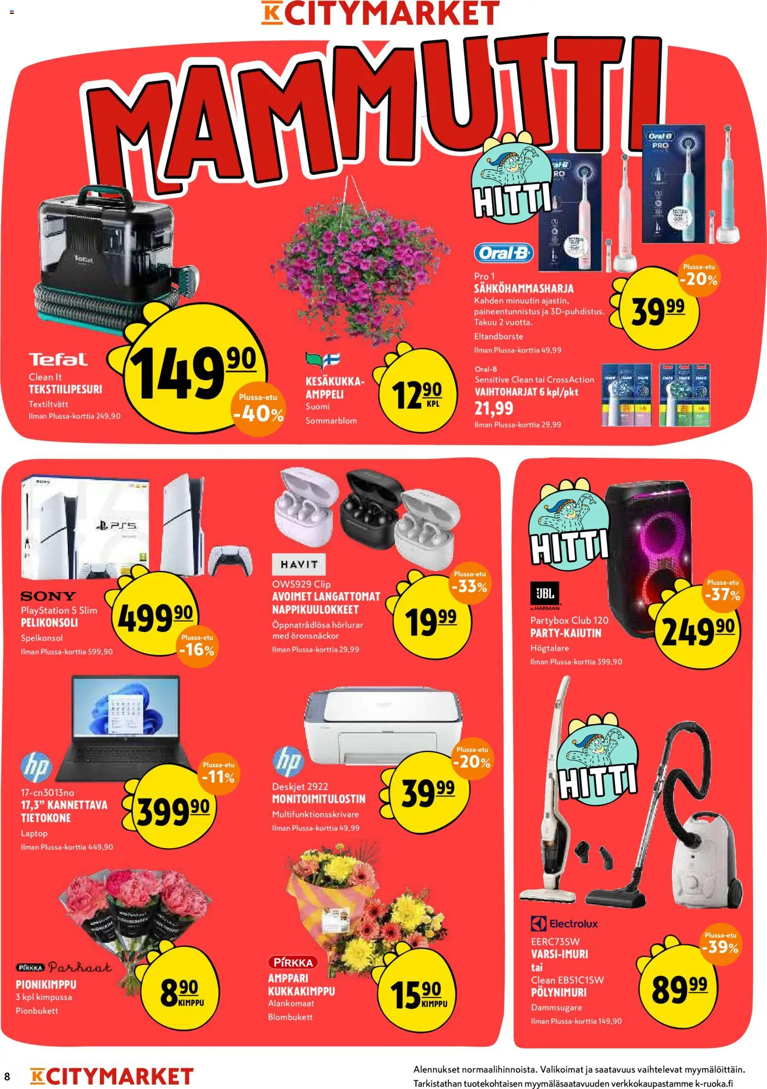 K-Citymarket tarjoukset – voimassa 13.05.2026 alkaen | Sivu: 8 | Tuotteet: Sähköhammasharja, Monitoimitulostin, Tietokone, Pelikonsoli