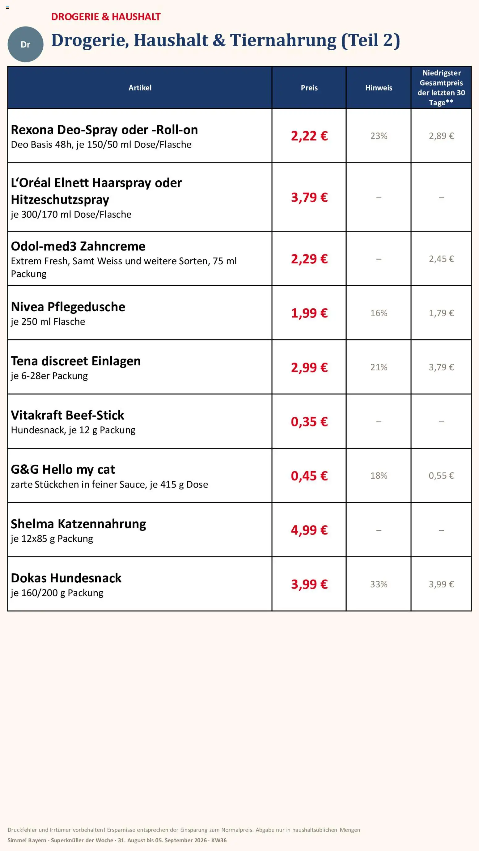 Simmel Bayern – gültig ab 31.08.2026 | Seite: 23 | Produkte: Haarspray, Deospray