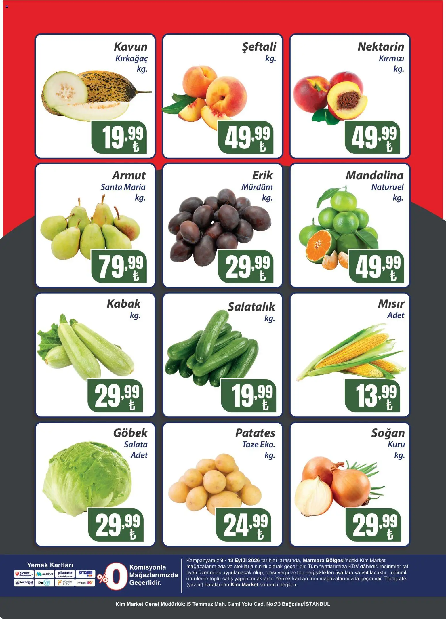 Kim Market Katalog - Sebze ve meyve - Marmara - 09 Eylül 2026 tarihinden itibaren geçerlidir | Sayfa: 2 | Ürünler: Erik, Kabak, Mandalina, Mısır