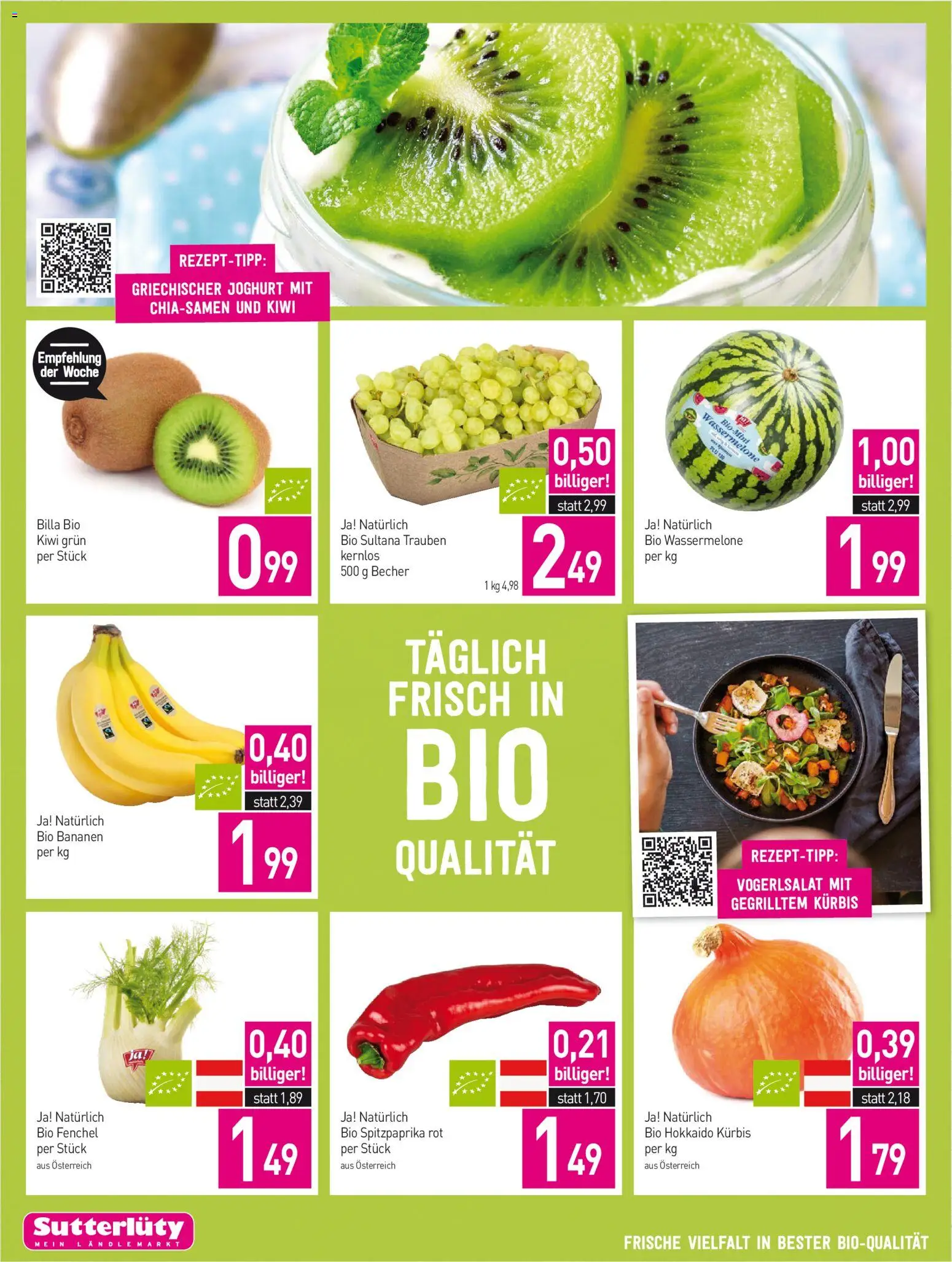 Sutterlüty Flugblatt gültig ab 03.09.2026 | Seite: 2 | Produkte: Kürbis, Wassermelone, Joghurt, Bananen
