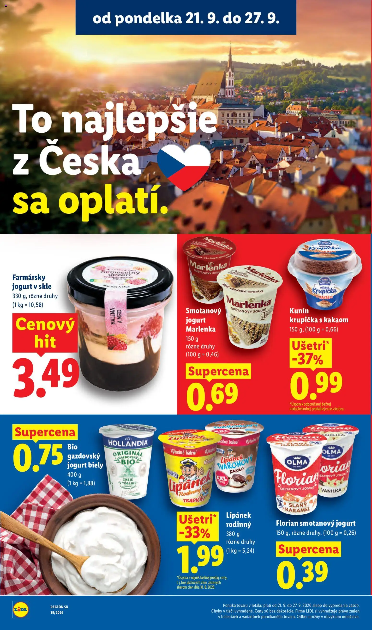 Nové Lidl akcie – leták je platný od 21.09.2026 | Strana: 34 | Produkty: Smotanový jogurt, Med, Vanilka, Kakao