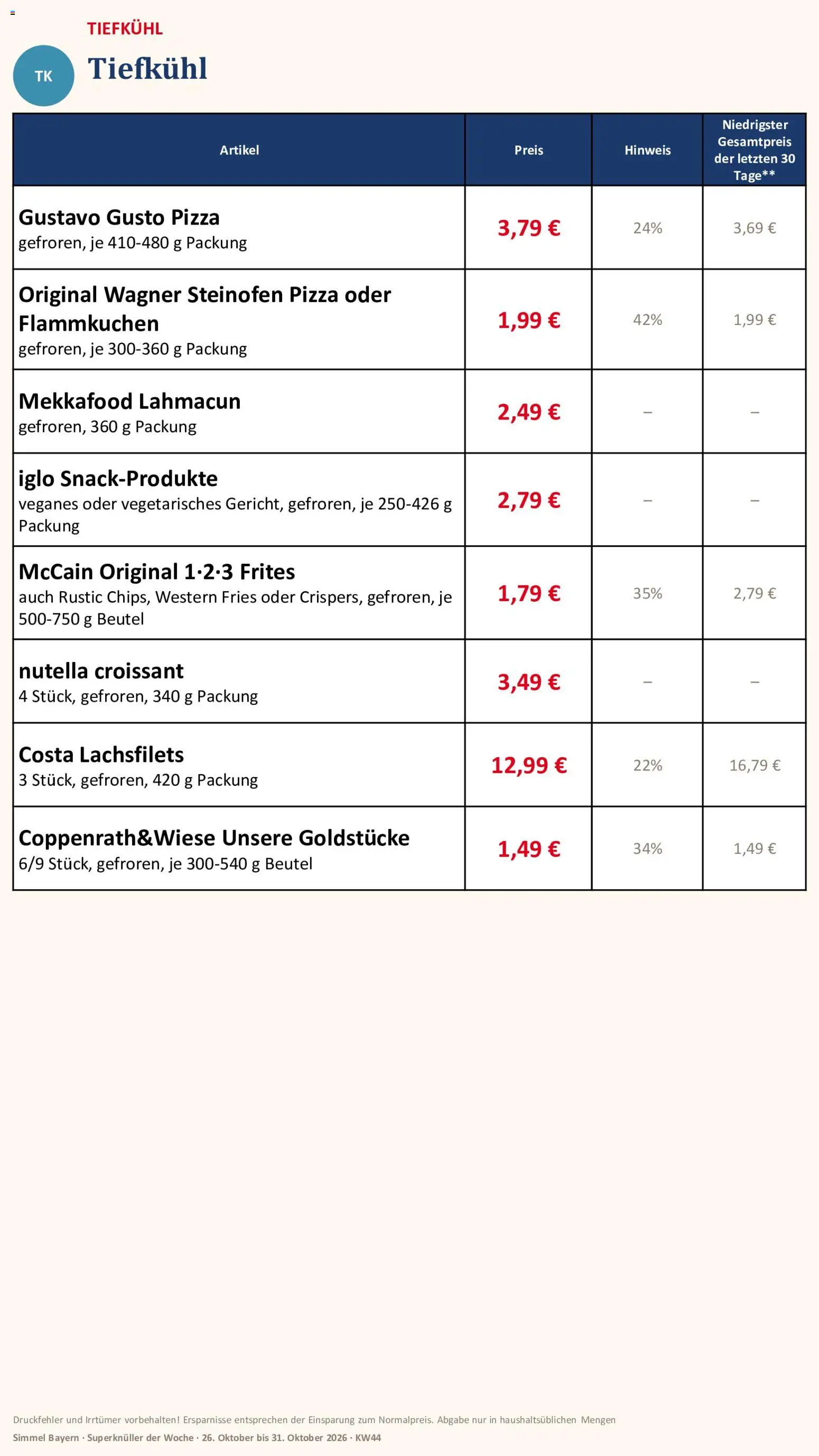 Simmel Bayern – gültig ab 26.10.2026 | Seite: 15 | Produkte: Gustavo gusto, Croissant, Nutella, Pizza