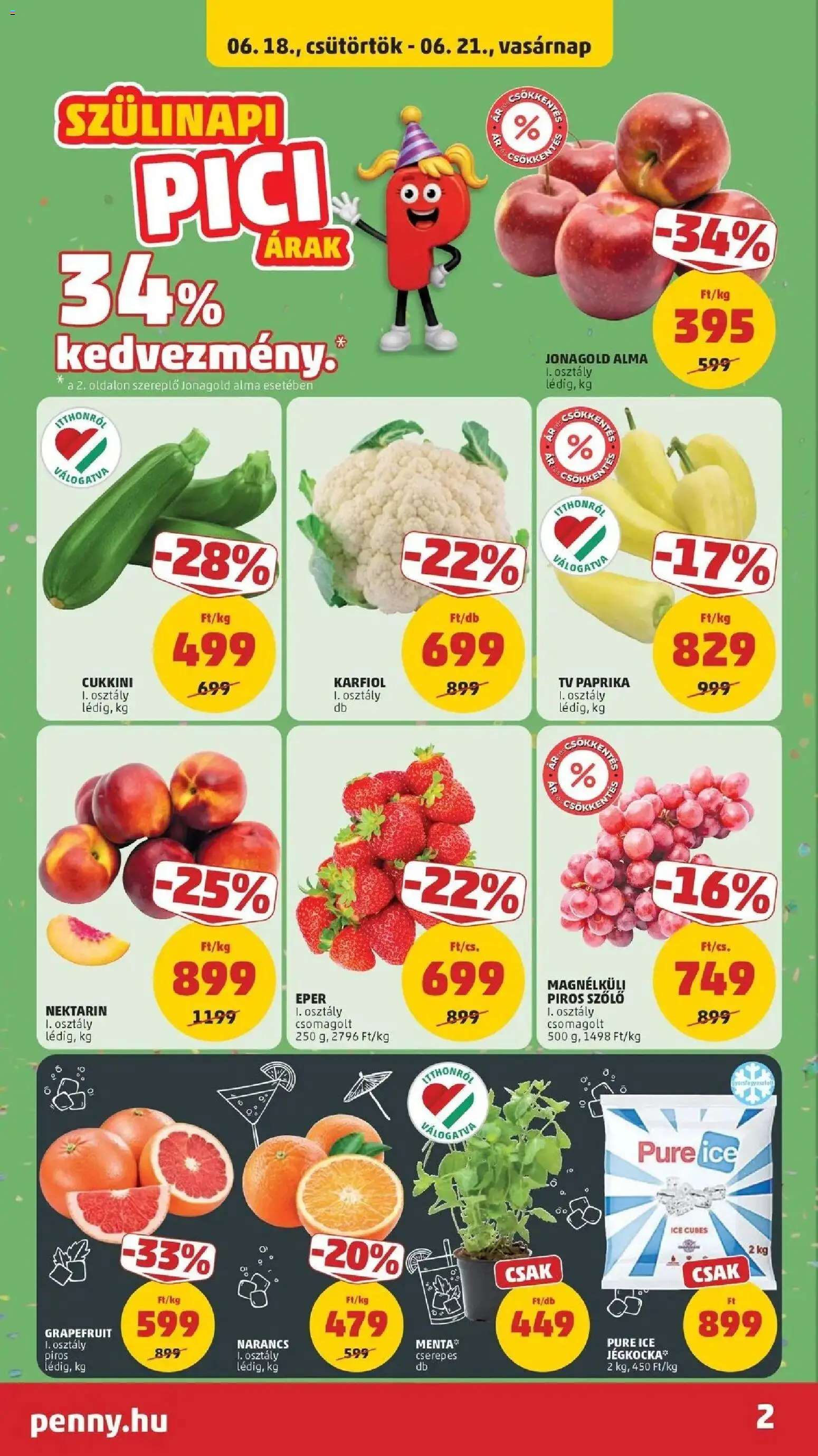 PENNY akciós ujság - amely érvényes a következő dátumtól: 18.06.2026 | Oldal: 2 | Termékek: Szőlő, Cukkini, Alma, Grapefruit