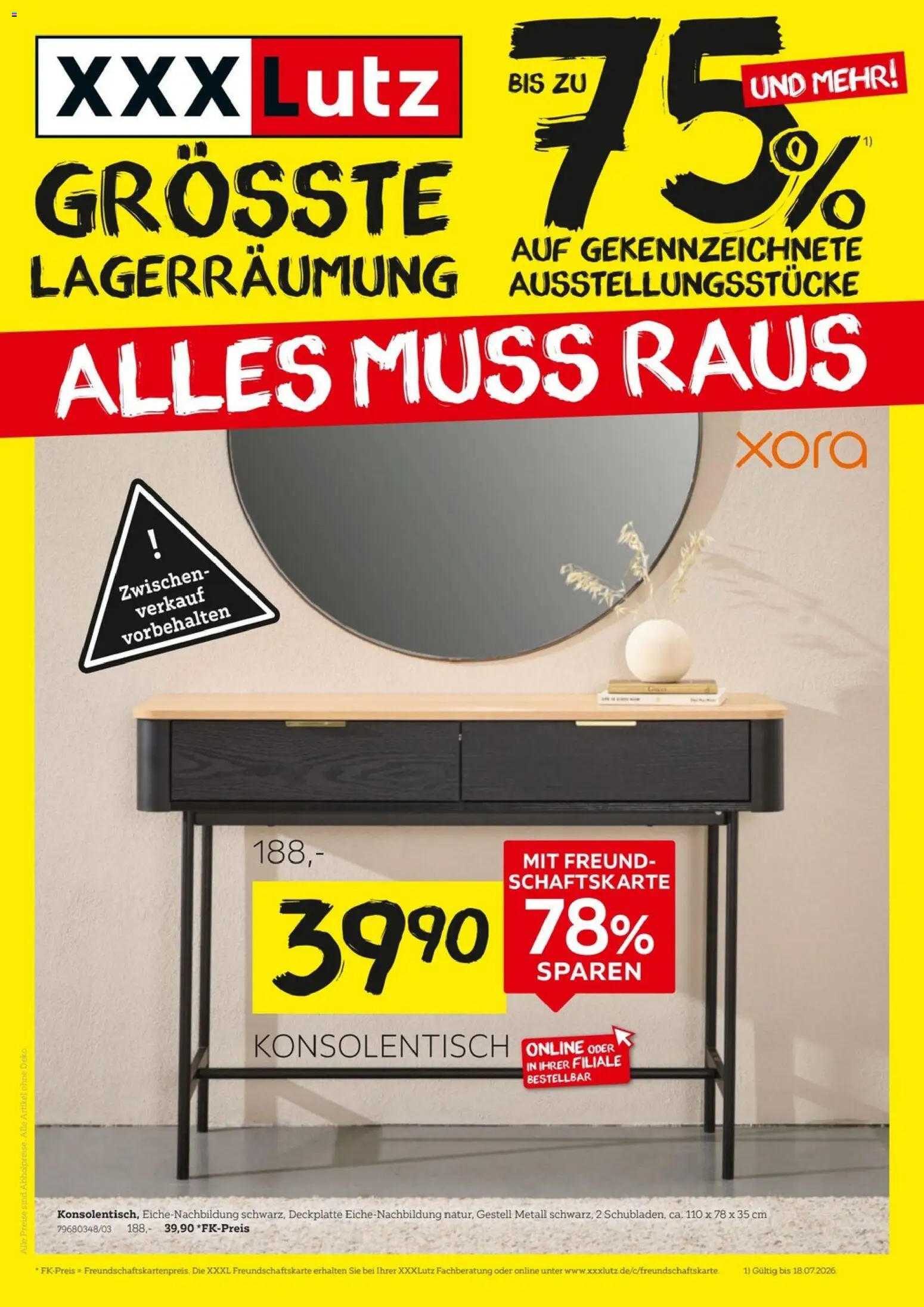 XXXLutz Größte Lagerräumung – gültig ab 04.07.2026 | Seite: 1 | Produkte: Konsolentisch