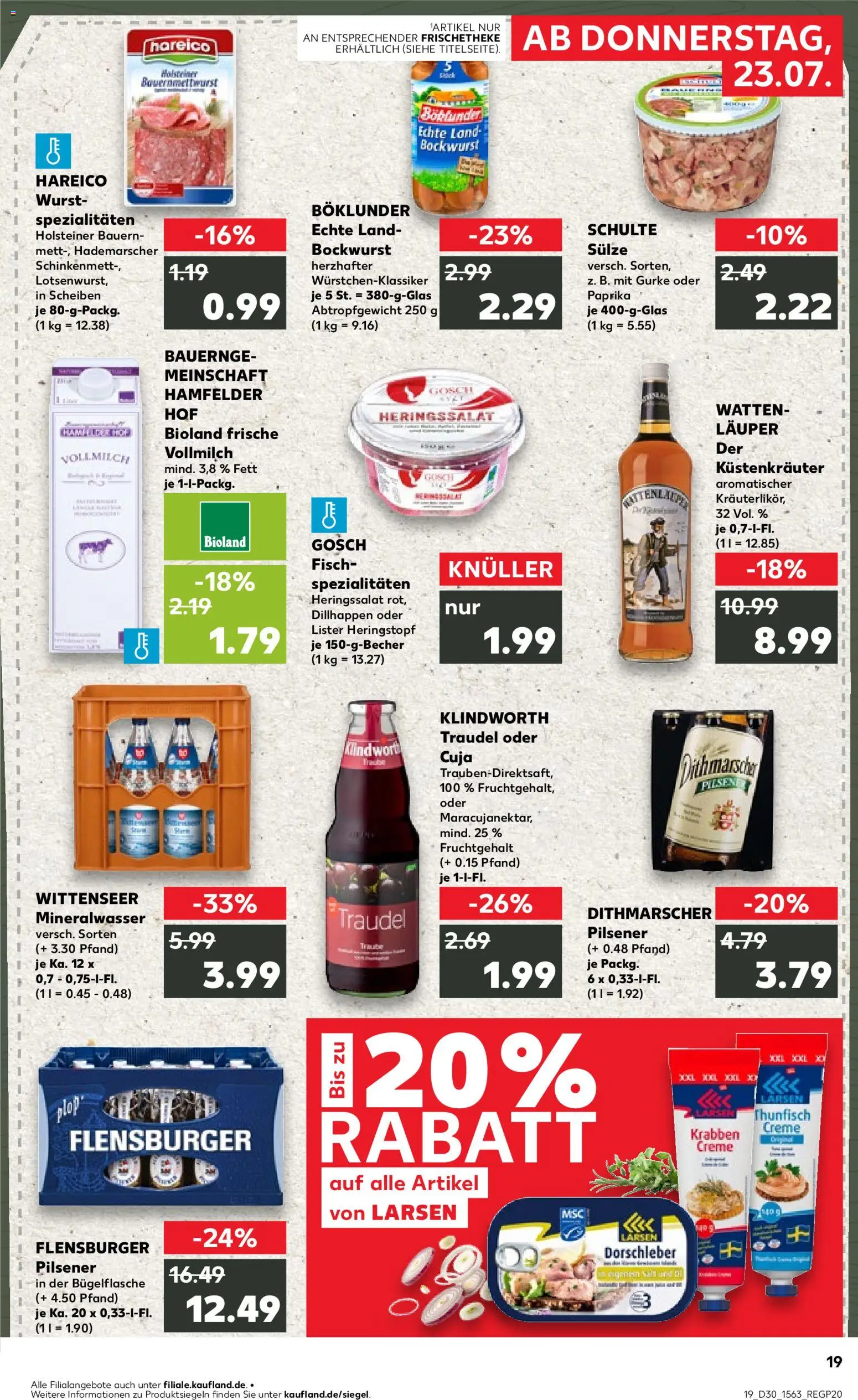 Kaufland Prospekt Kiel – gültig ab 23.07.2026 | Seite: 19 | Produkte: Thunfisch, Flensburger, Paprika, Wurst