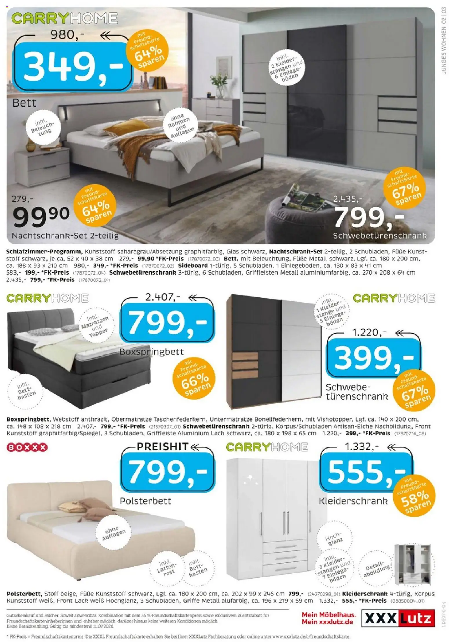 XXXLutz Junges Wohnen – gültig ab 27.06.2026 | Seite: 3 | Produkte: Sideboard, Bett, Kleiderschrank, Boxspringbett