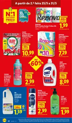 Pré-visualização Lidl folheto válido de 25.05.2026 | Página: 34 | Produtos: Papel higiénico, Flores, Amaciador de roupa, Detergente