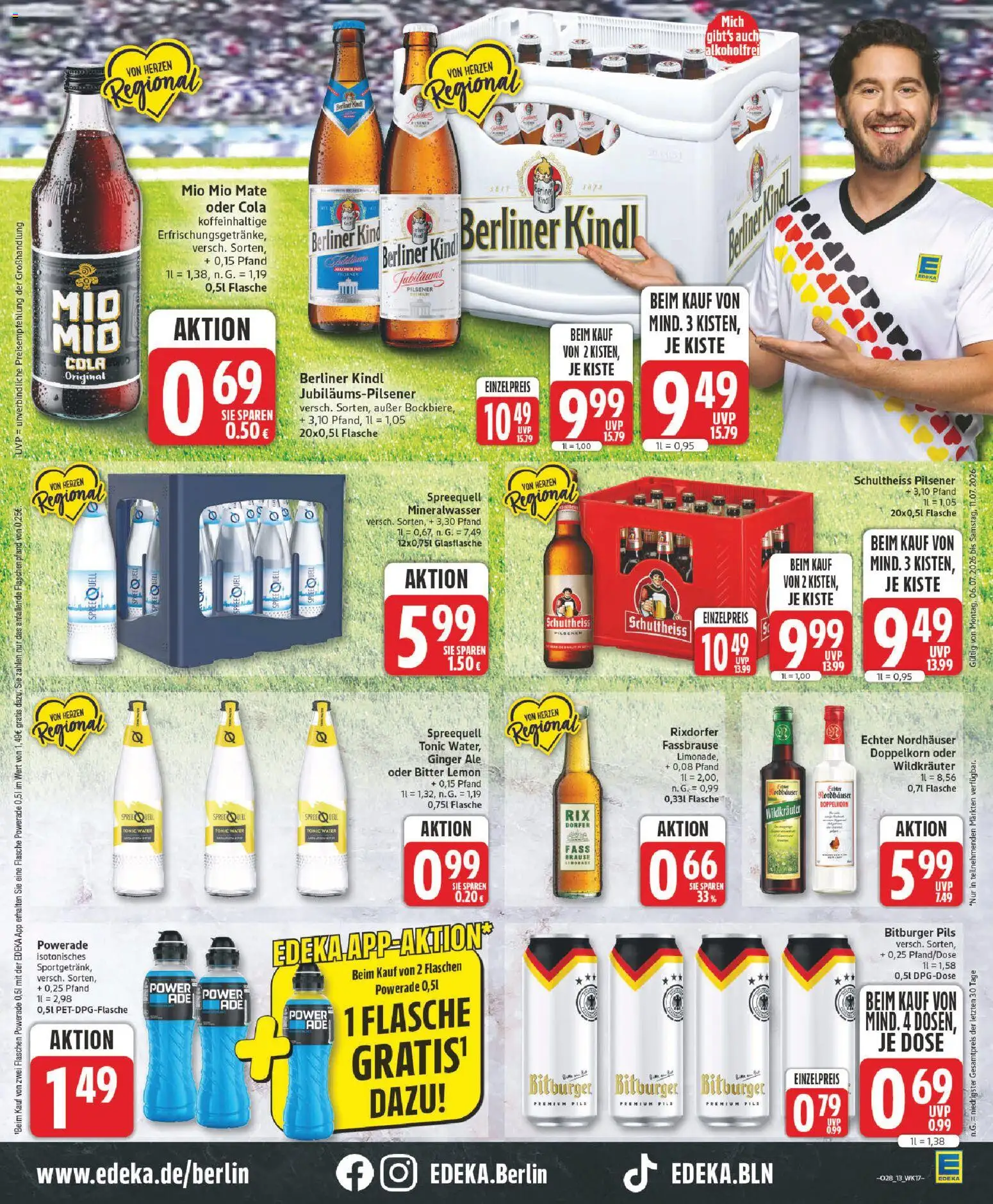 Edeka Prospekt – gültig ab 06.07.2026 | Seite: 13 | Produkte: Bitburger, Cola, Mio mio mate, Powerade
