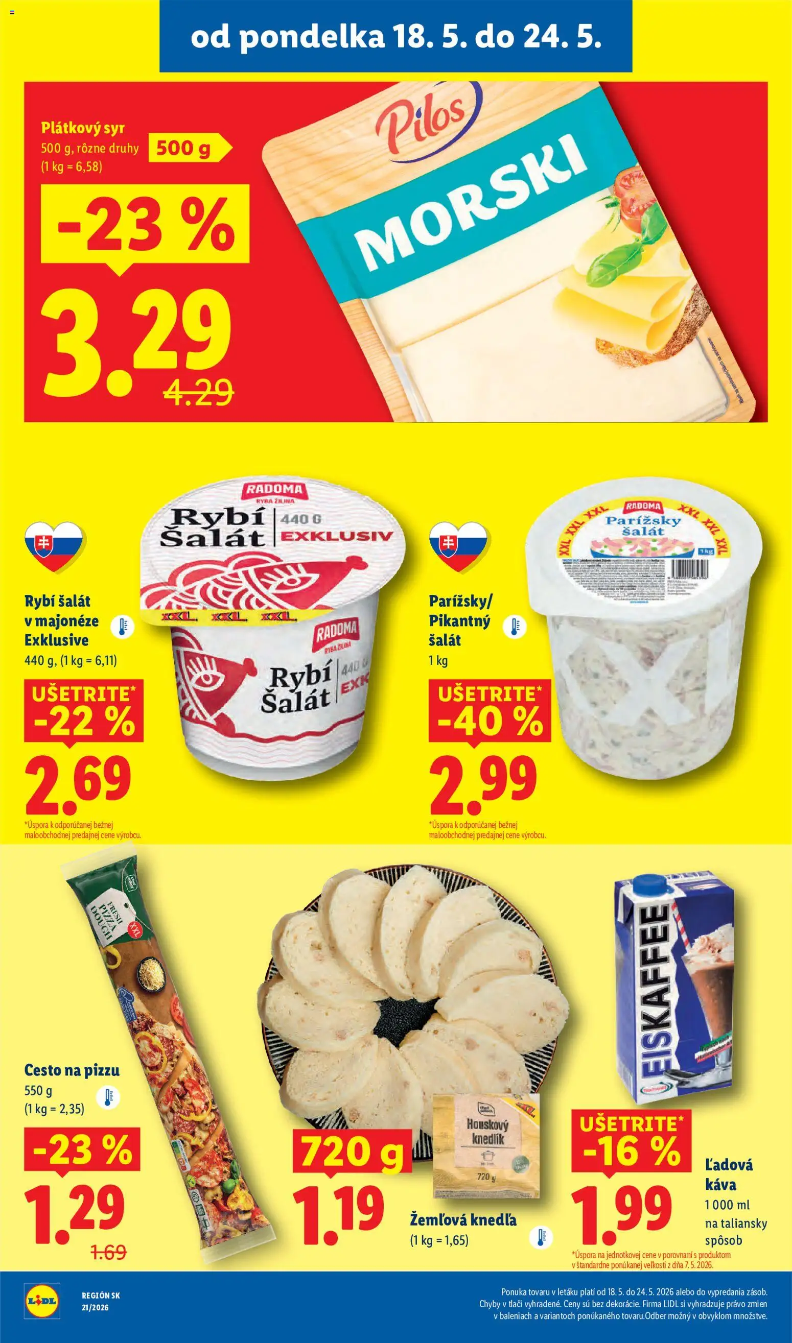 Nové Lidl akcie – leták je platný od 18.05.2026 | Strana: 22 | Produkty: Syr, Káva, Ryba, Šalát