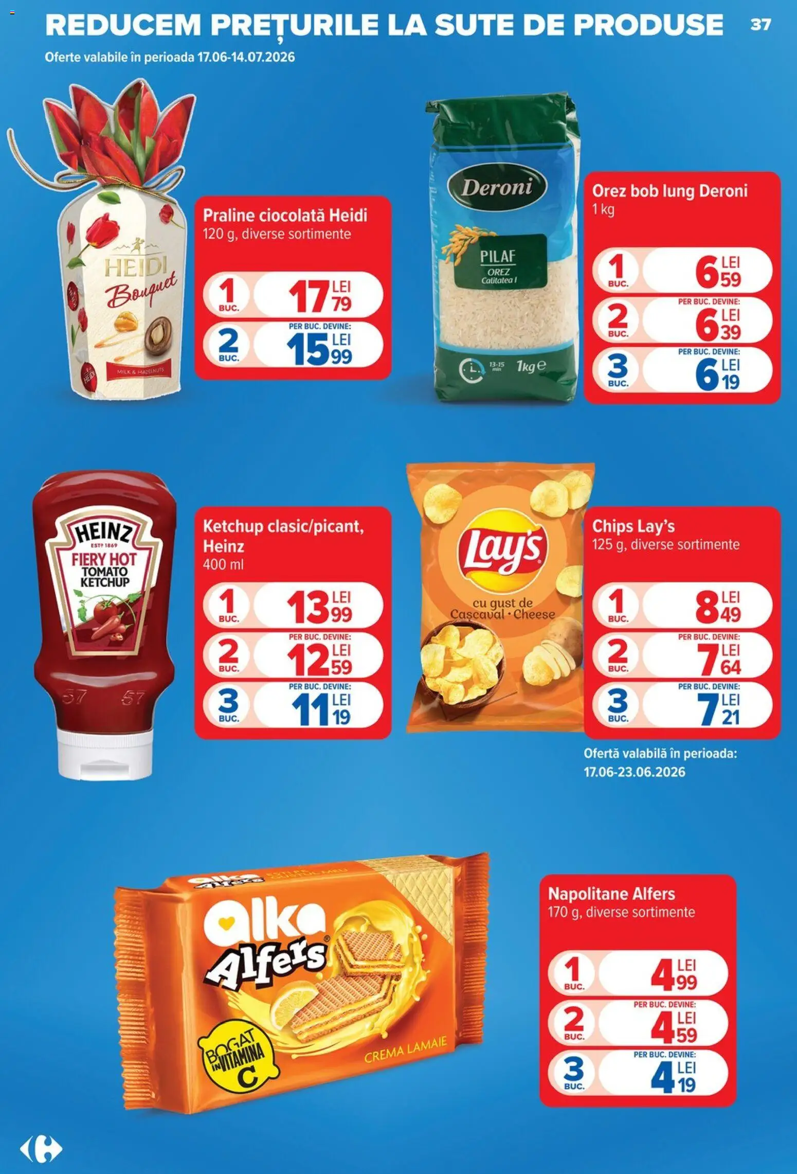 Noul catalog Carrefour – valabil de la 17.06.2026 | Pagină: 36 | Produse: Napolitane, Praline, Cremă, Ketchup