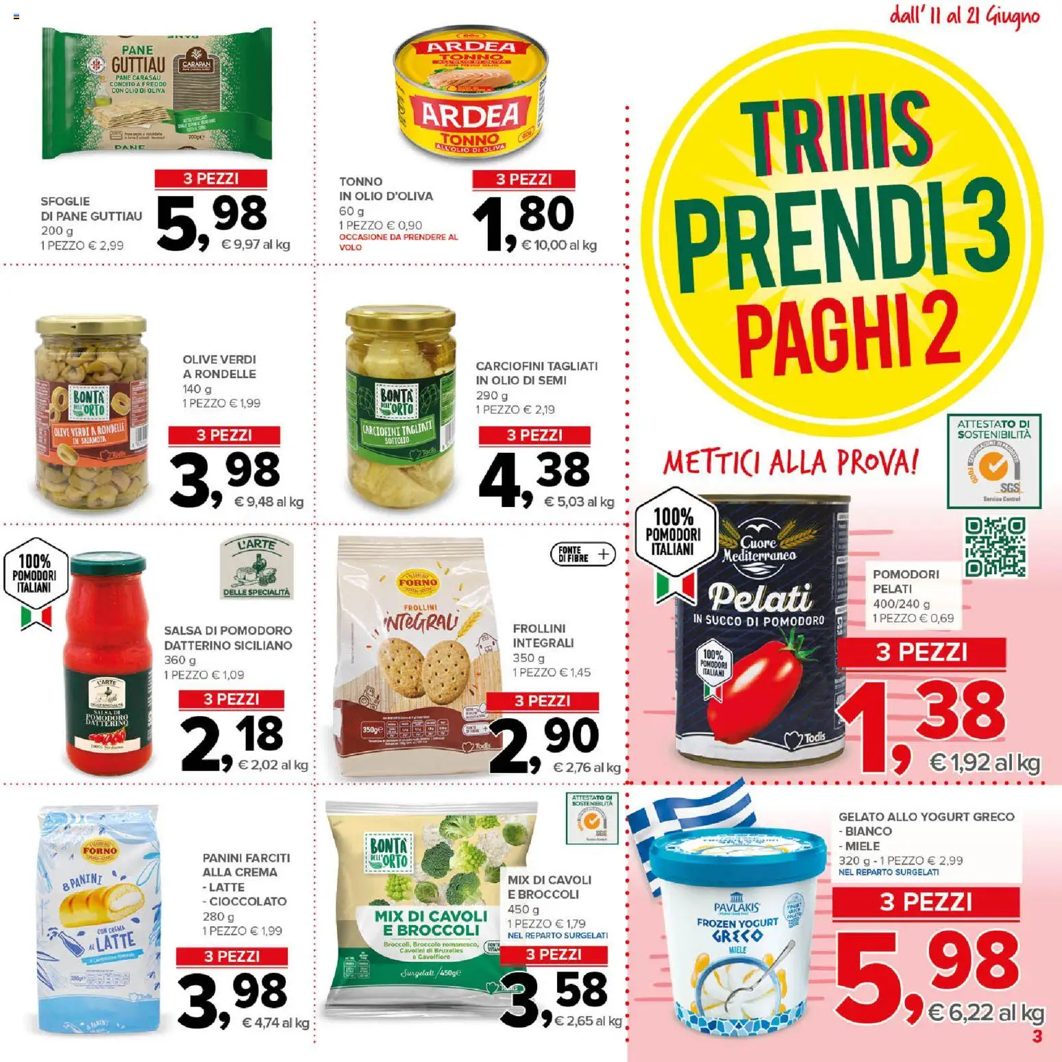 Volantino Todis del 11.06.2026 | Pagina: 3 | Prodotti: Yogurt, Gelato, Olio, Broccoli