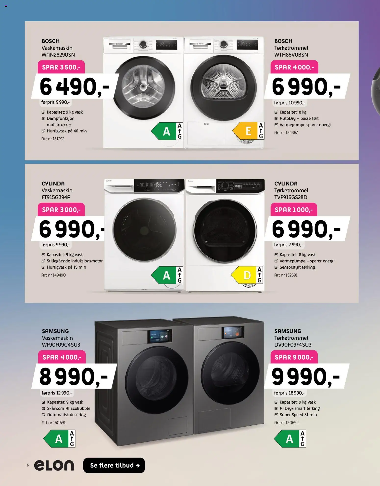 {H1} | Side: 6 | Produkter: Varmepumpe, Vask, Vaskemaskin, Tørketrommel