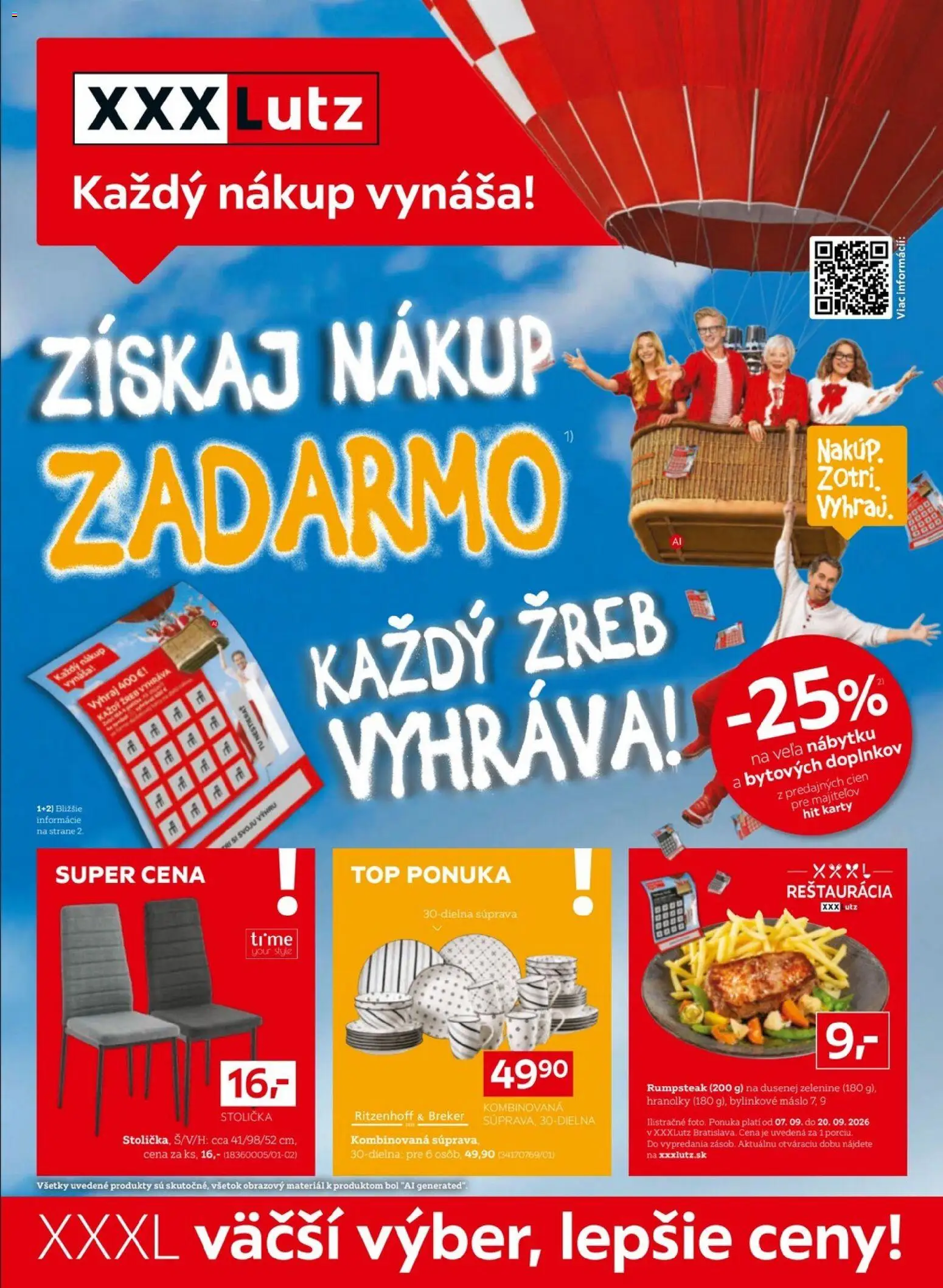 Nové XXXLutz akcie – leták je platný od 07.09.2026 | Strana: 1 | Produkty: Maslo, Hranolky, Stolička, Bylinkové maslo