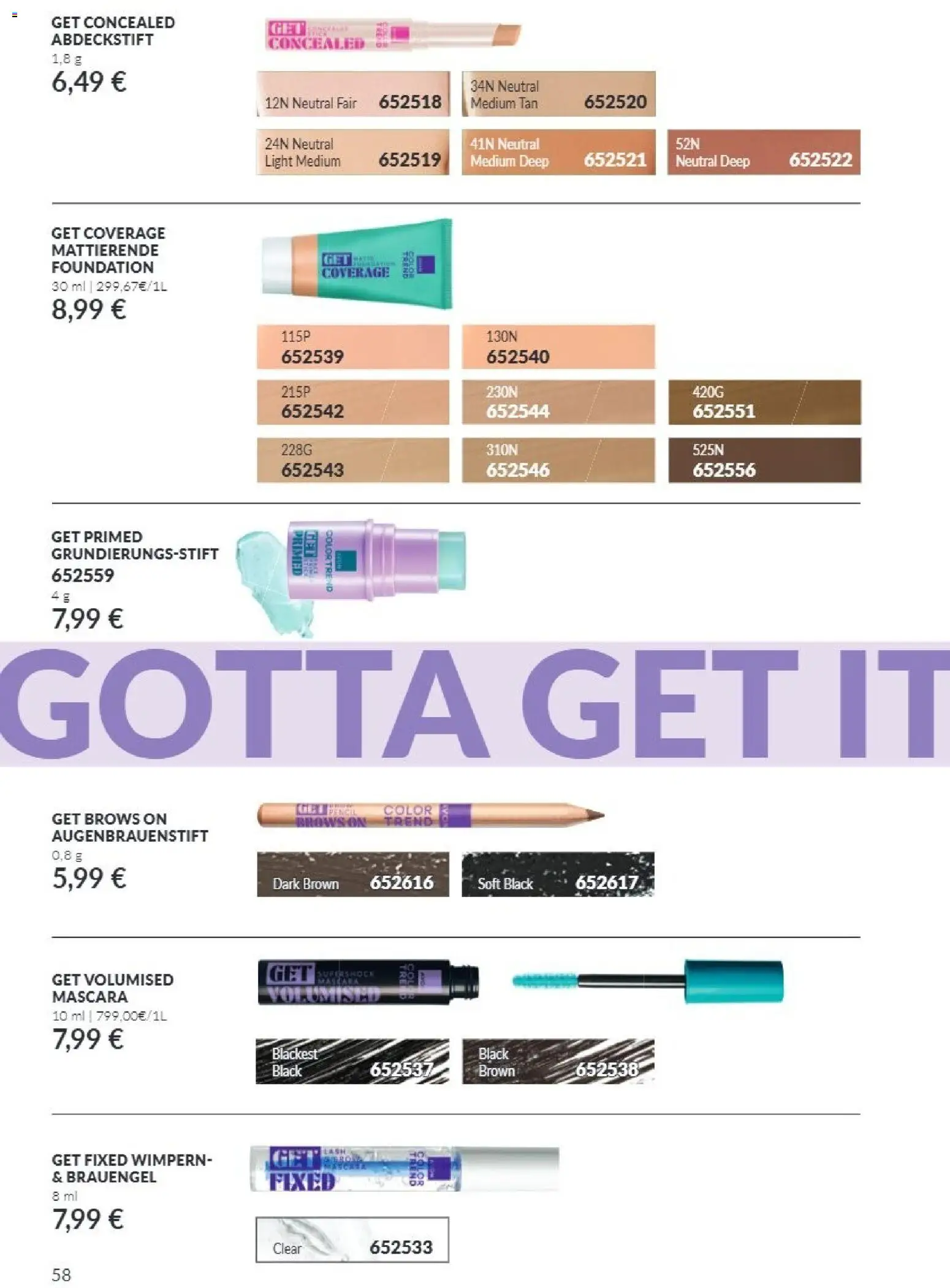 AVON Katalog Oktober 2026 – gültig ab 01.10.2026 | Seite: 58 | Produkte: Mascara, Foundation, Augenbrauenstift