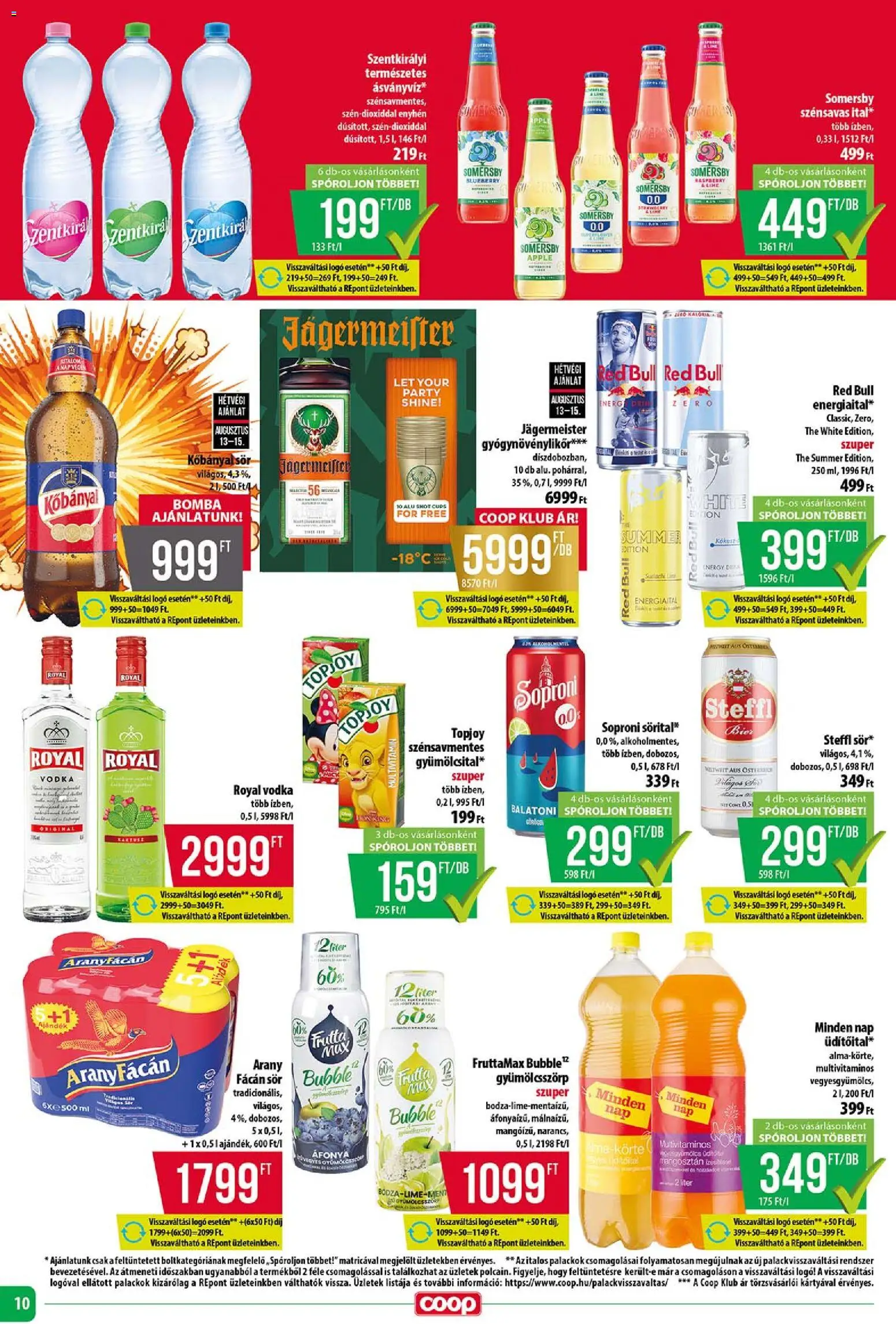 COOP akciós ujság - amely érvényes a következő dátumtól: 2026.08.13. | Oldal: 10 | Termékek: Áfonya, Topjoy, Fácán, Sör