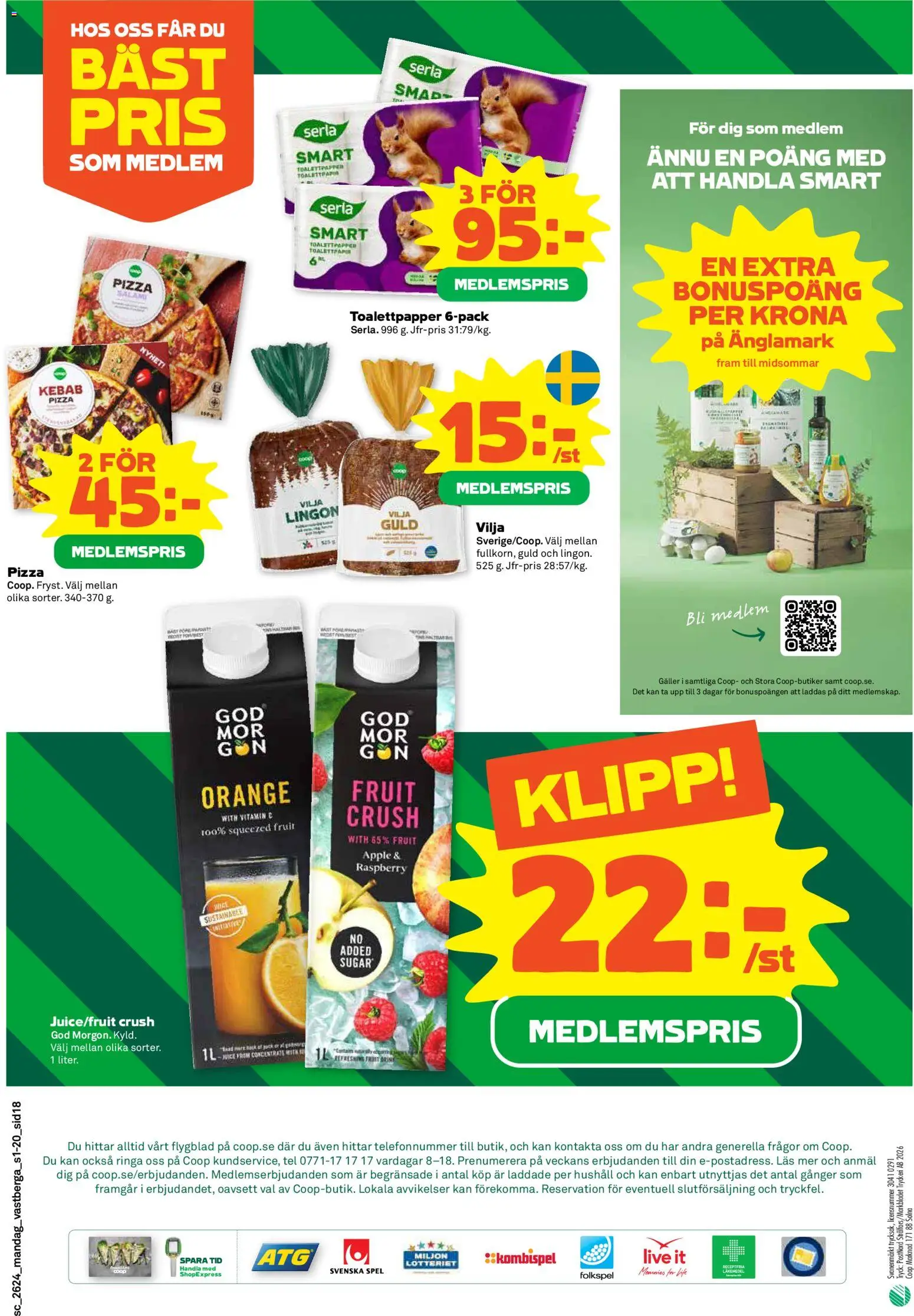 Coop Forum reklamblad aktuell från 08.06.2026 | Sida: 18 | Produkter: Salami, Pizza, Äpple, Spel