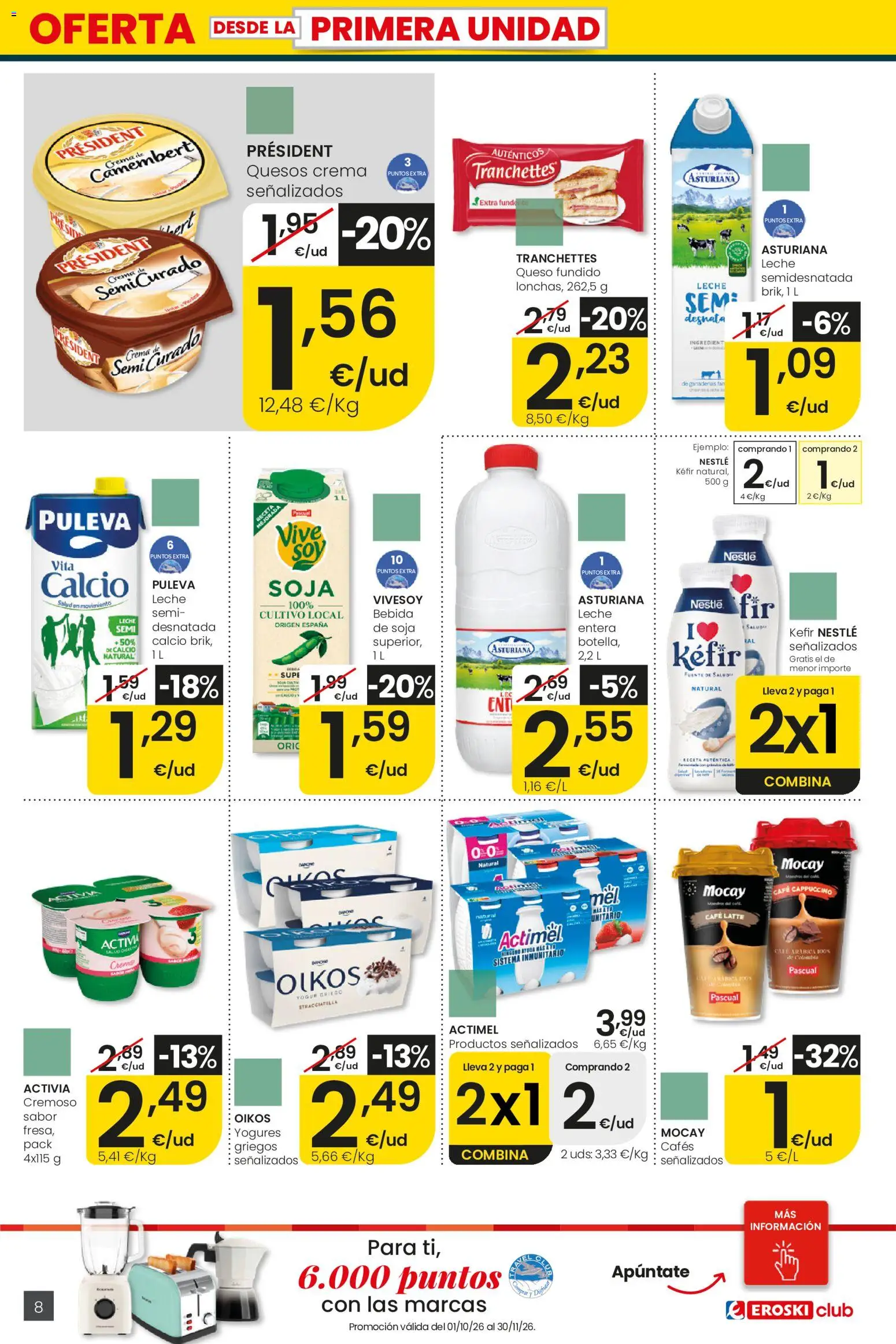 Eroski folleto │ válido desde el 01/10/2026 | Página: 8 | Productos: Yogur, Café, Yogur griego, Crema