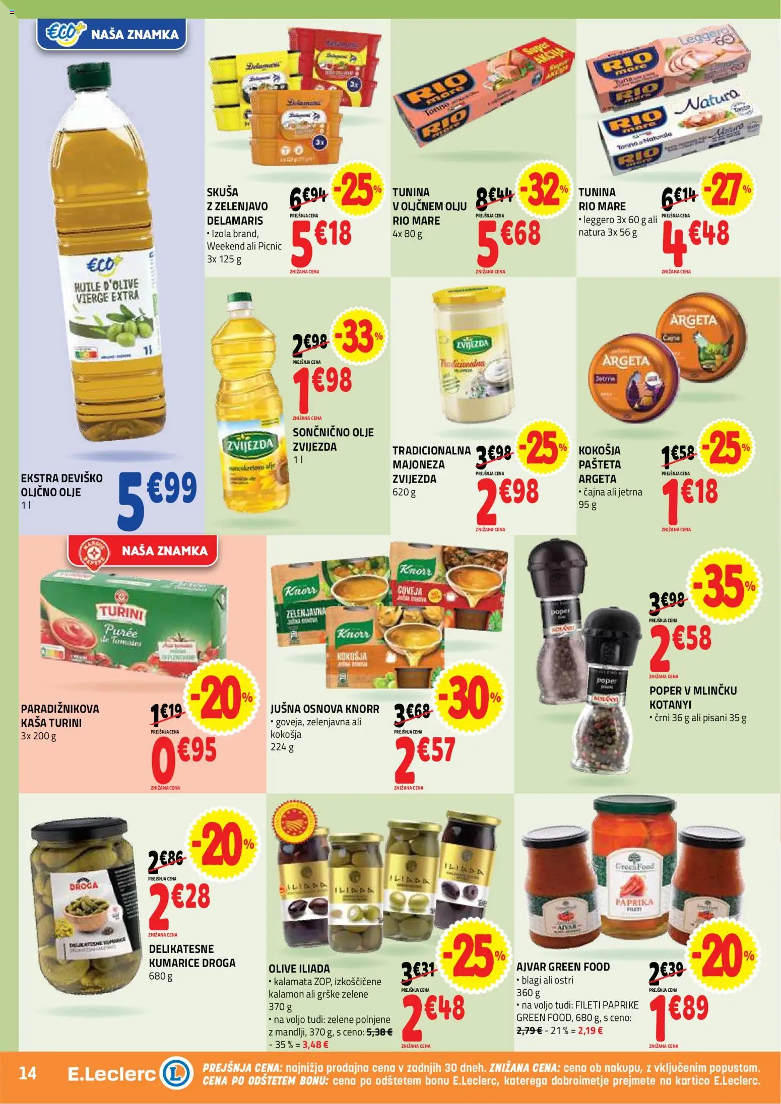 Novi E.leclerc katalog ponudbe – veljaven od 19.08.2026 | Stran: 14 | Izdelki: Pašteta, Ajvar, Kumarice, Poper