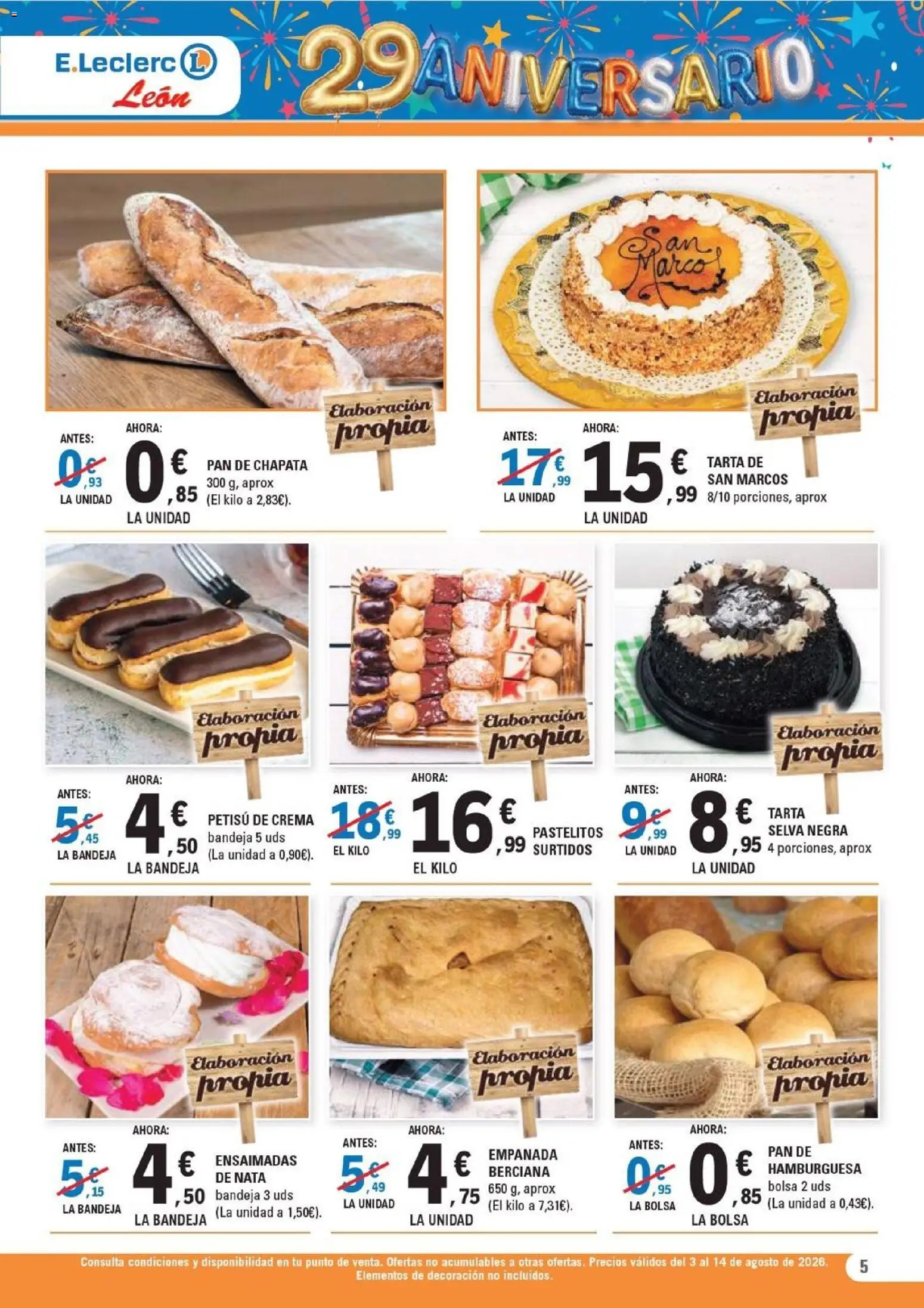 E.Leclerc - León │ válido desde el 03/08/2026 | Página: 5 | Productos: Pan, Crema, Σοκολατούχο γάλα, Bandeja