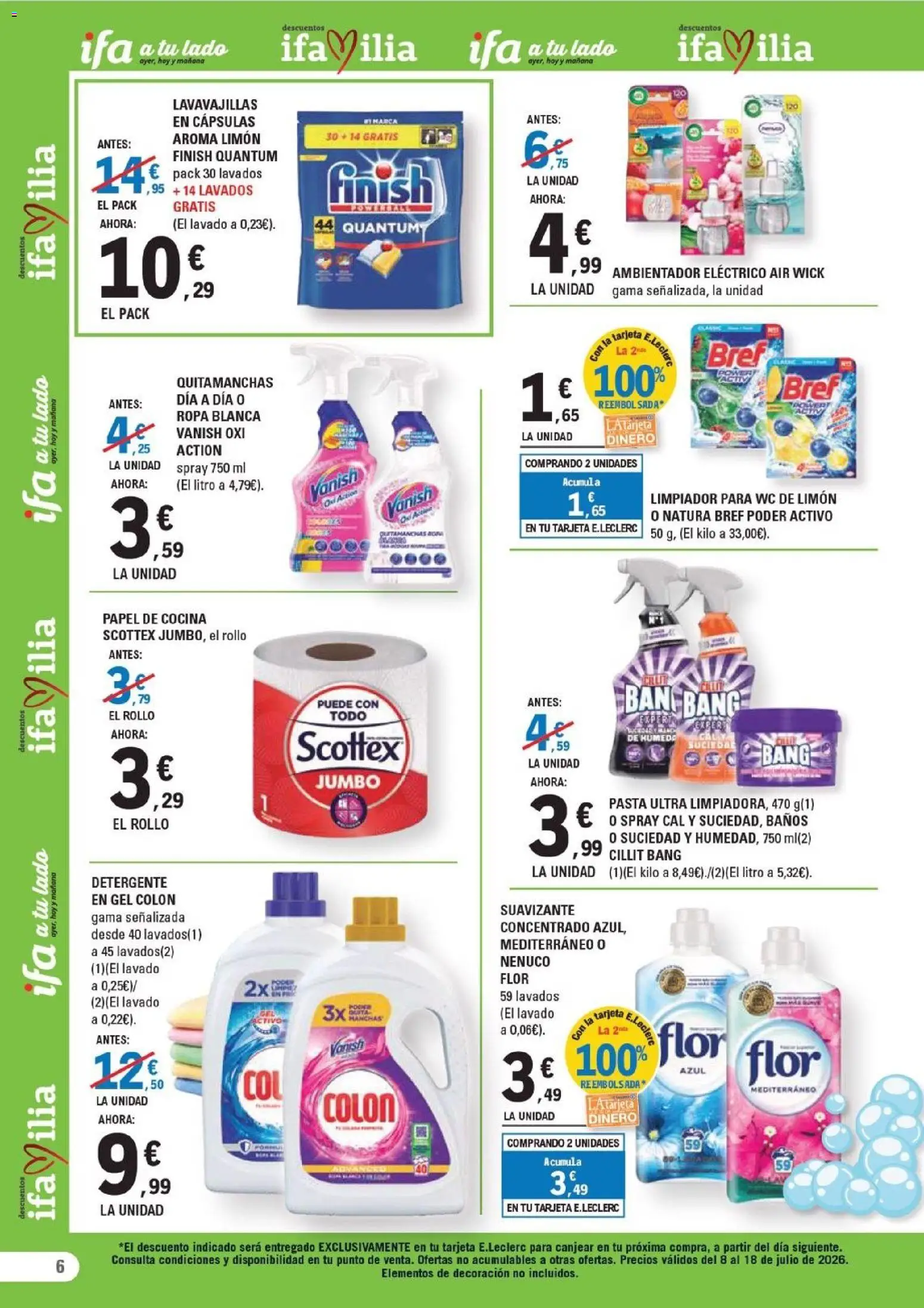 E.Leclerc folleto León │ válido desde el 08/07/2026 | Página: 6 | Productos: Quitamanchas, Pasta, Ropa, Cocina