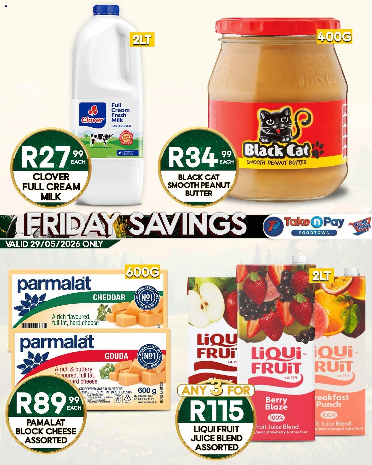 New Take n Pay catalogue – valid from 29.05.2026 | Page: 2 | Products: Cheese, Juice, Cream, Peanut butter