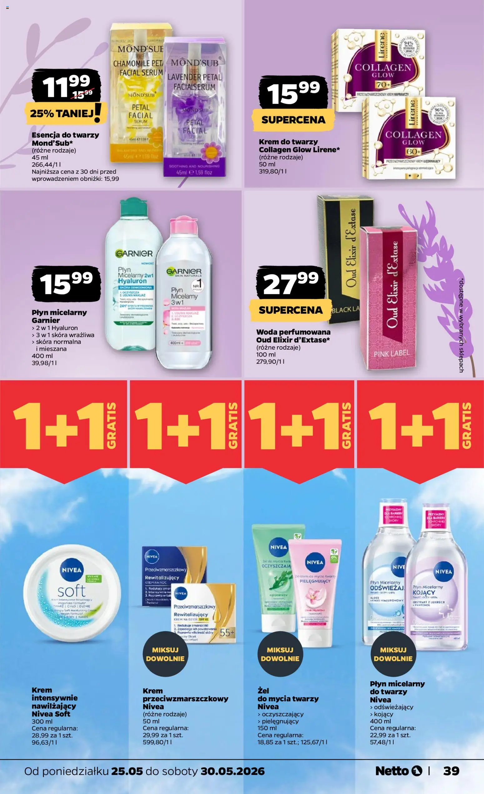 Netto gazetka od poniedziałku spożywcza od 25.05.2026 | Strona: 39 | Produkty: Krem, Woda, Krem do twarzy