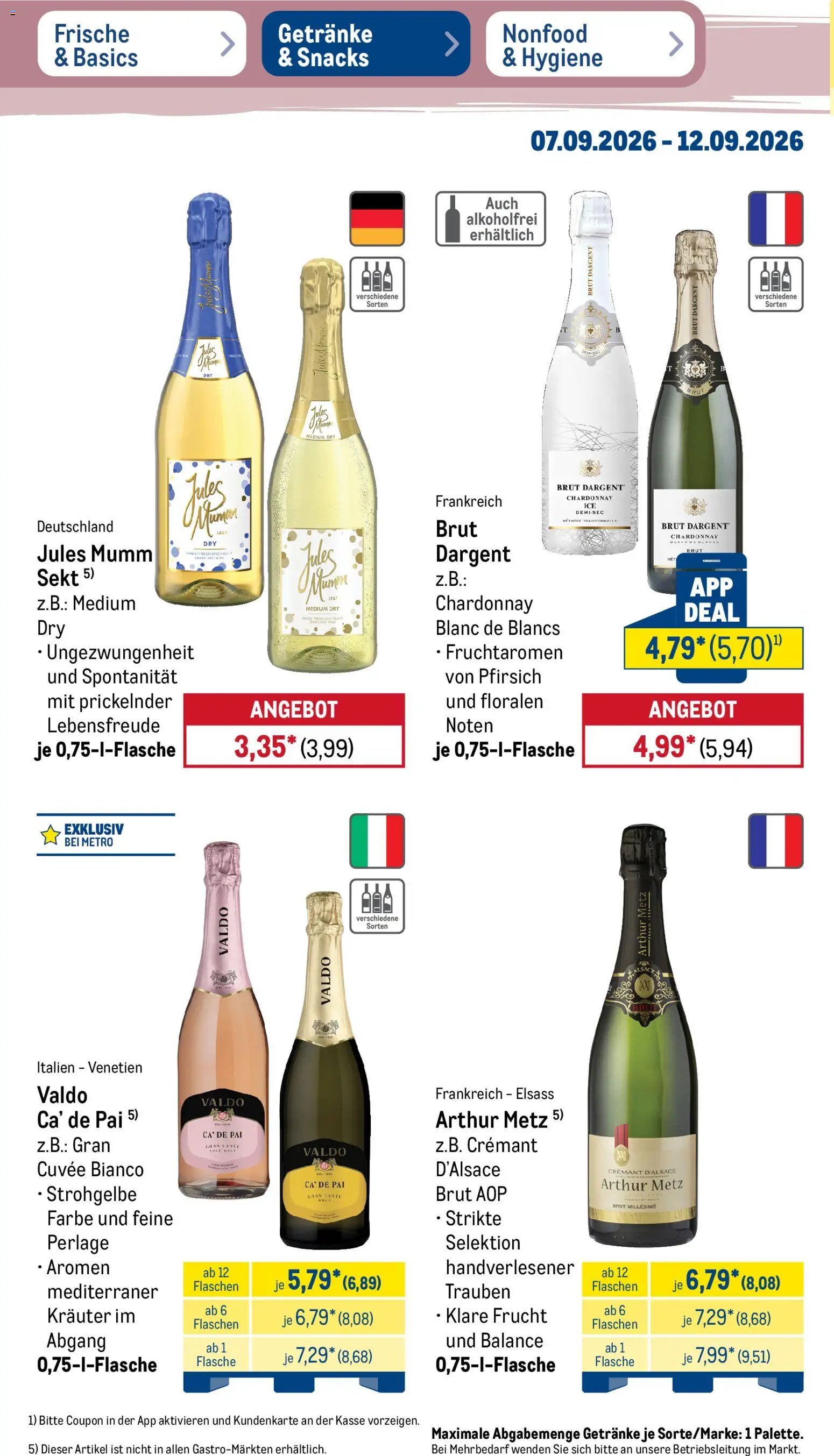 Metro Prospekt – gültig ab 07.09.2026 | Seite: 36 | Produkte: Trauben, Jules mumm, Pfirsich, Brut dargent