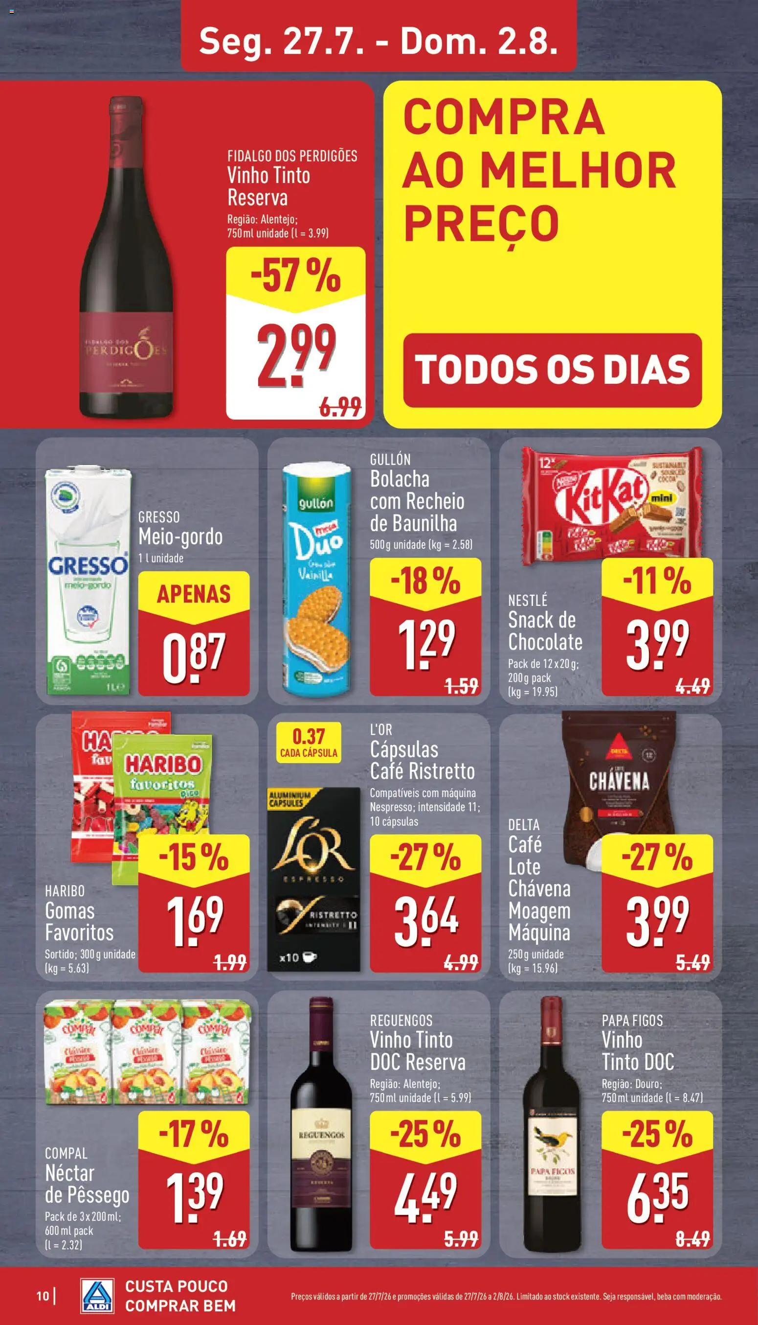 Aldi folheto │ válido de 27/07/2026 | Página: 10 | Produtos: Cápsulas café, Café, Vinho, Vinho tinto