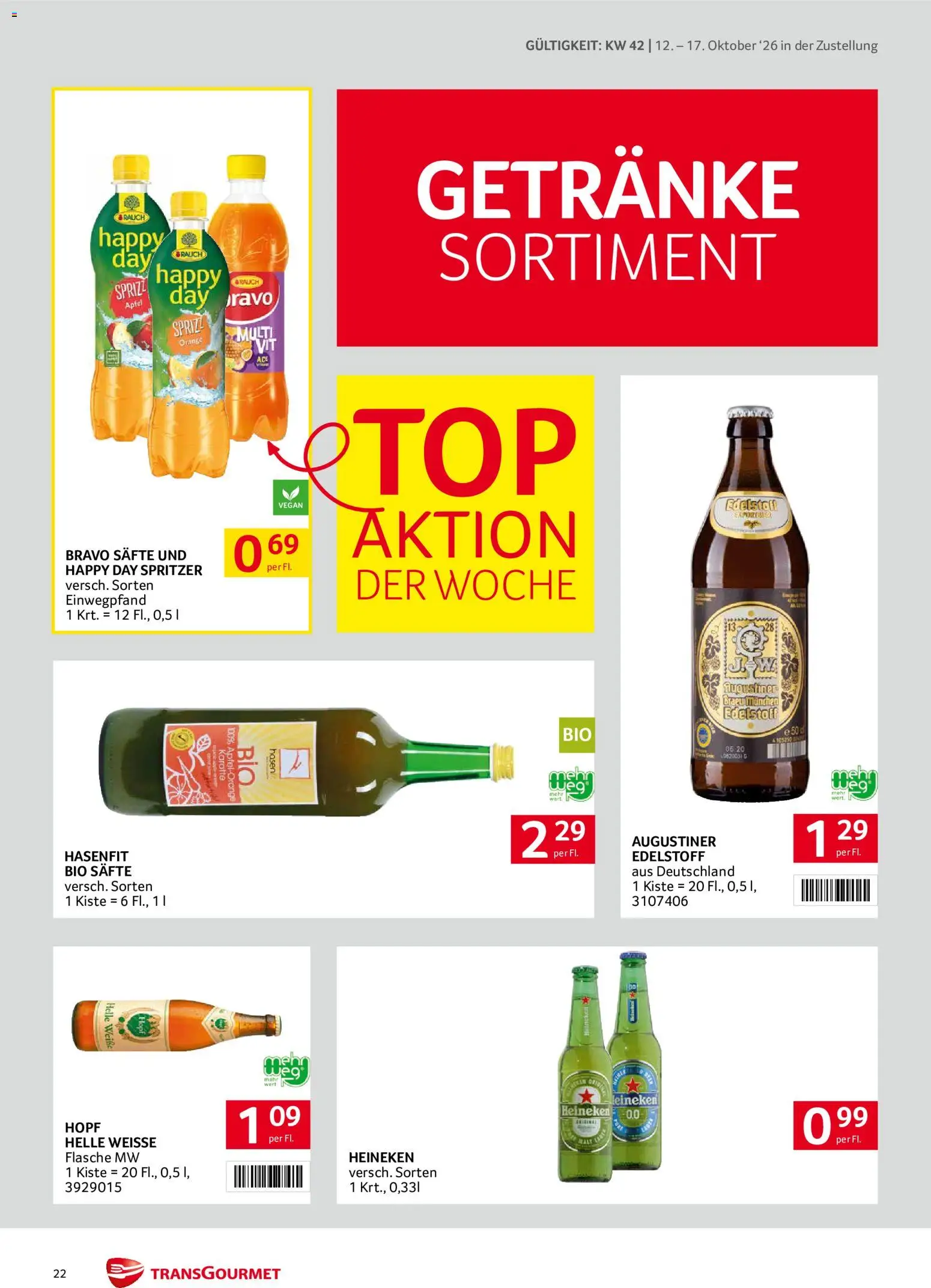 Transgourmet Flugblatt gültig ab 11.10.2026 | Seite: 22 | Produkte: Karotte, Getränke, Äpfel