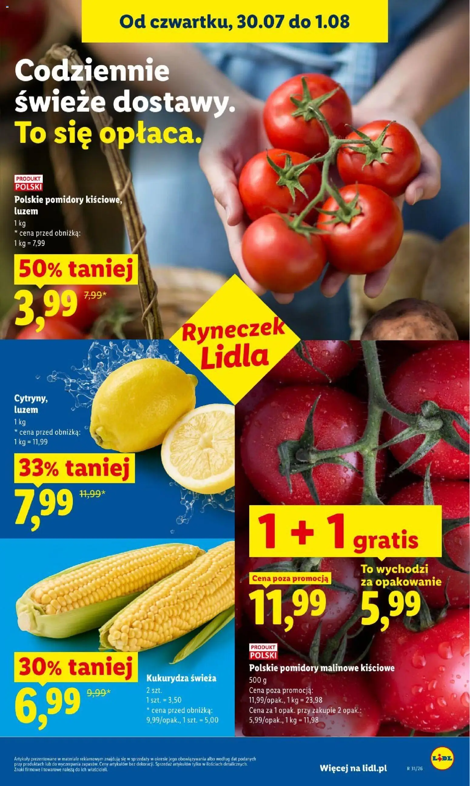Lidl gazetka od 30.07.2026 | Strona: 49 | Produkty: Kukurydza, Pomidory malinowe, Pomidory