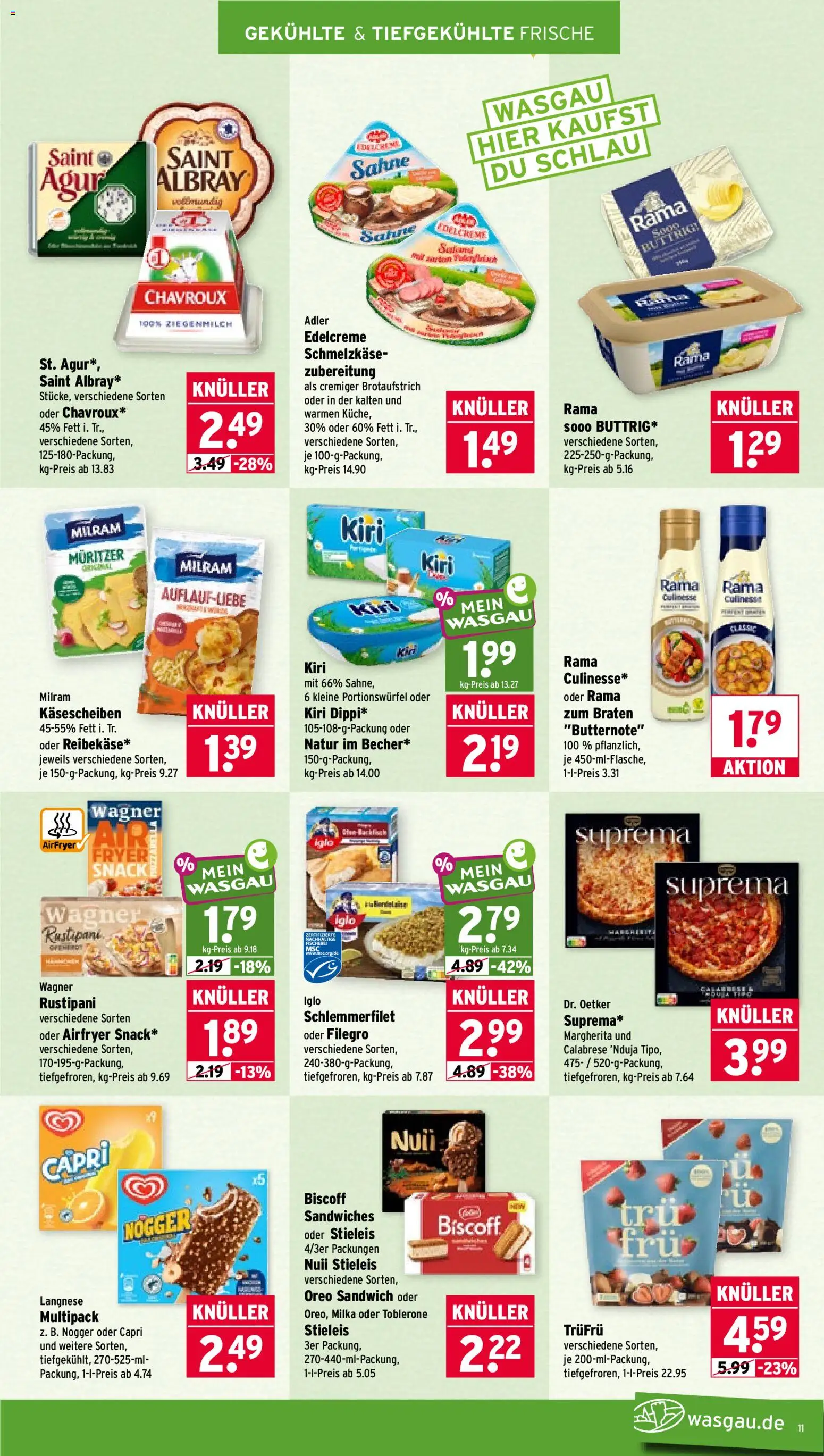 Wasgau Prospekt – gültig ab 08.06.2026 | Seite: 11 | Produkte: Iglo, Milka, Milram, Sahne
