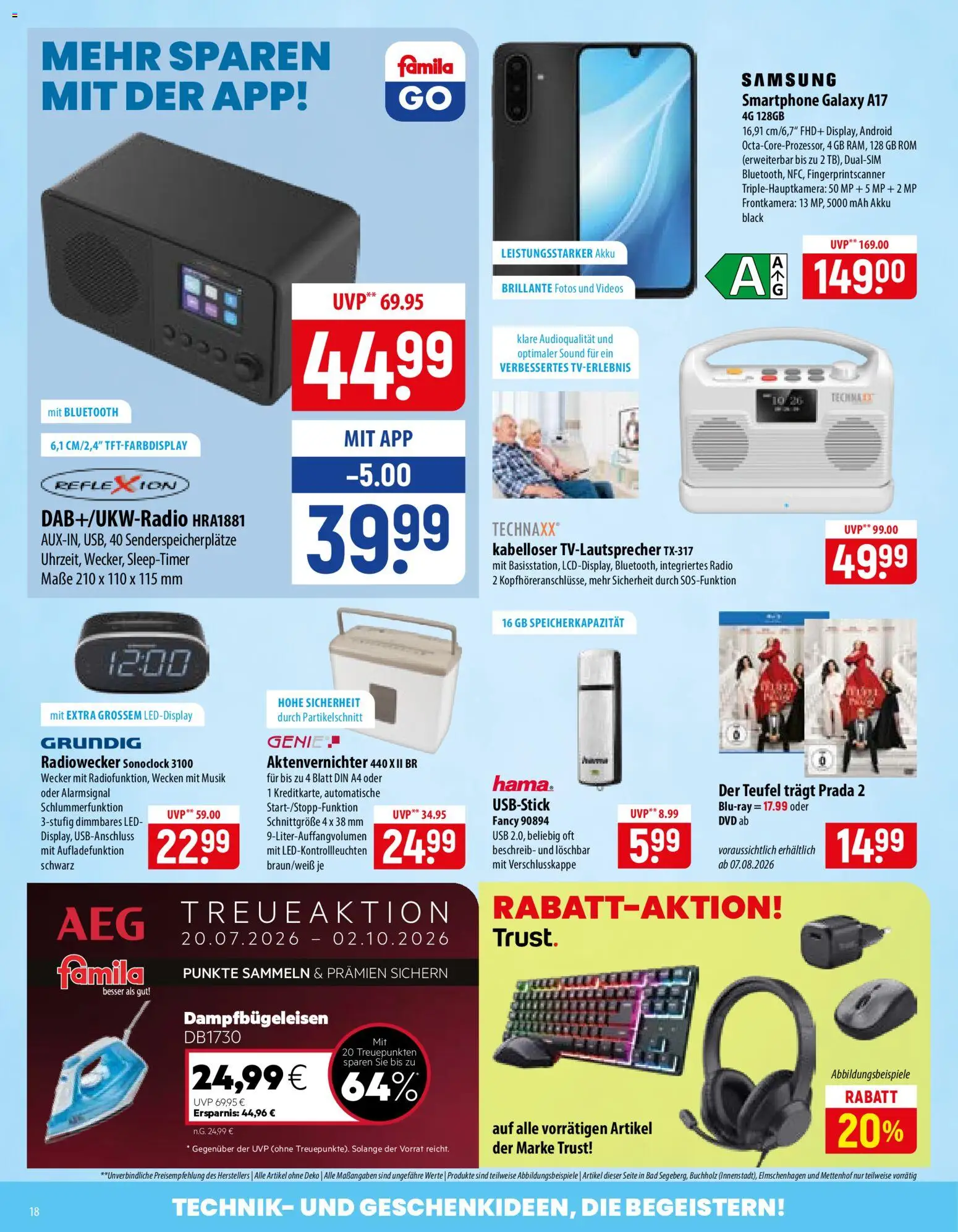Famila Prospekt – gültig ab 03.08.2026 | Seite: 18 | Produkte: Samsung, Dvd, Smartphone, Wecker