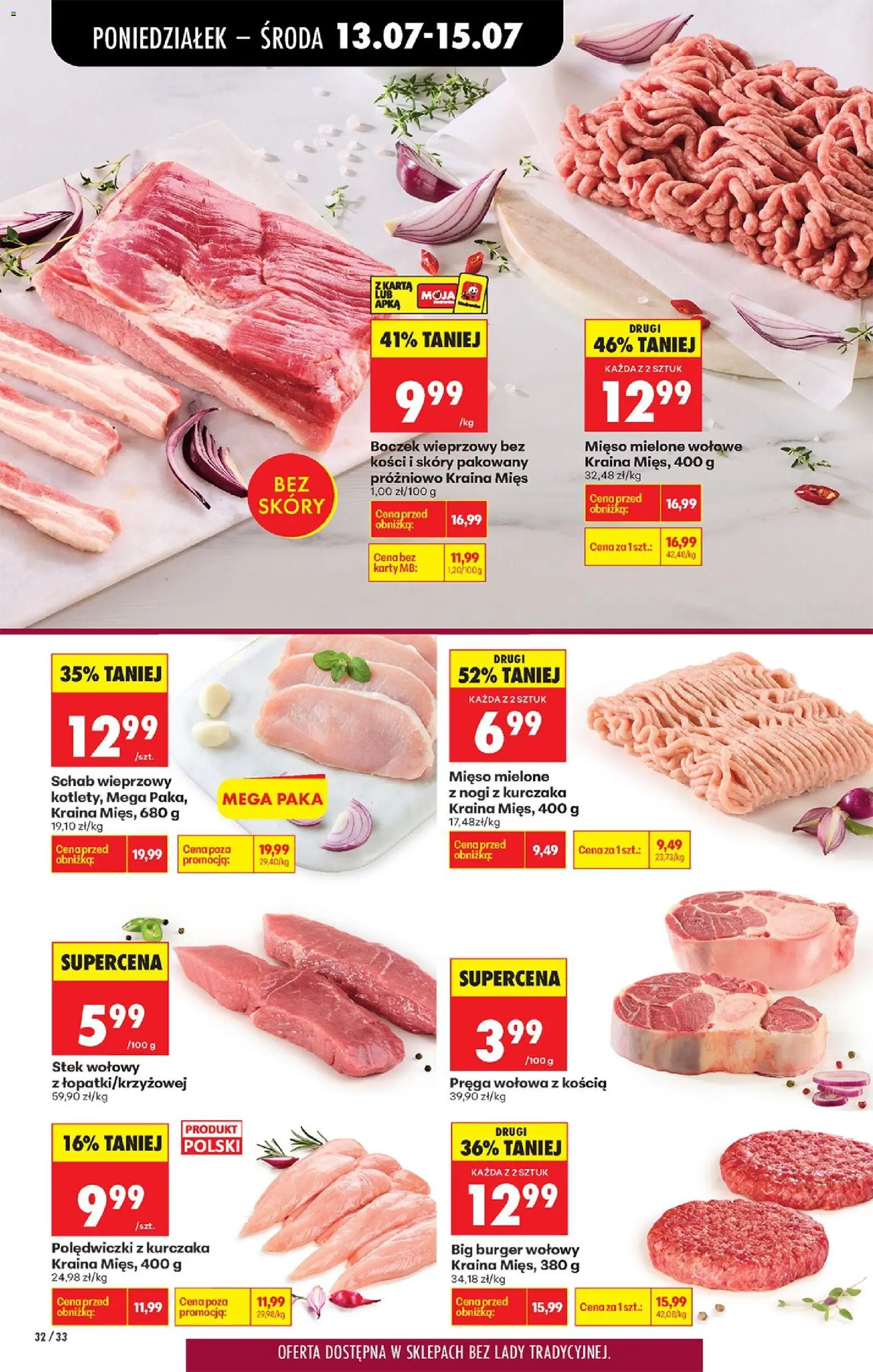 Biedronka gazetka od poniedziałku od 13.07.2026 | Strona: 40 | Produkty: Karta, Mięso, Mięso mielone wołowe, Boczek