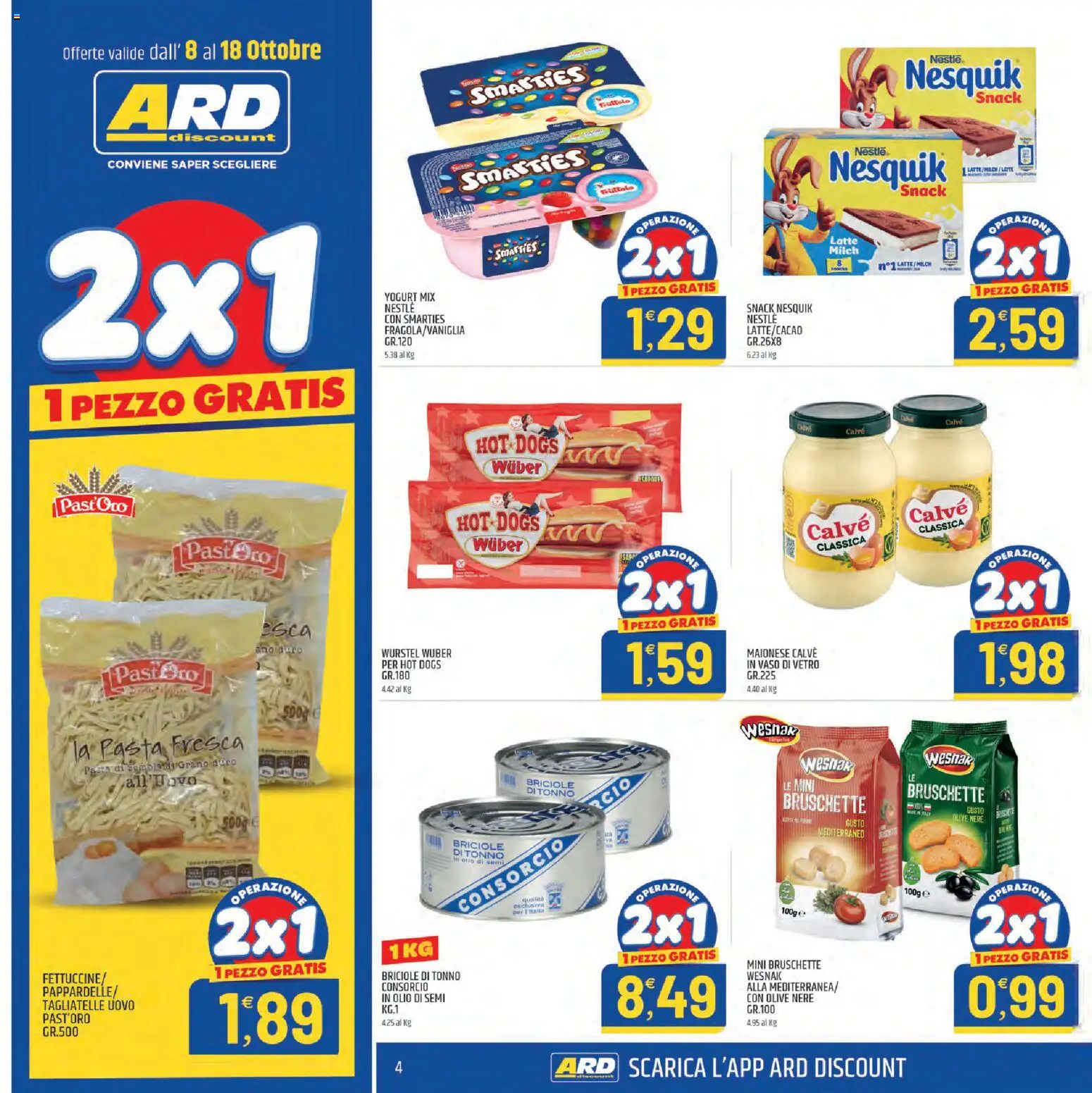 Volantino ARD Discount del 08/10/2026 | Pagina: 4 | Prodotti: Olio di semi, Olive, Pasta, Tonno