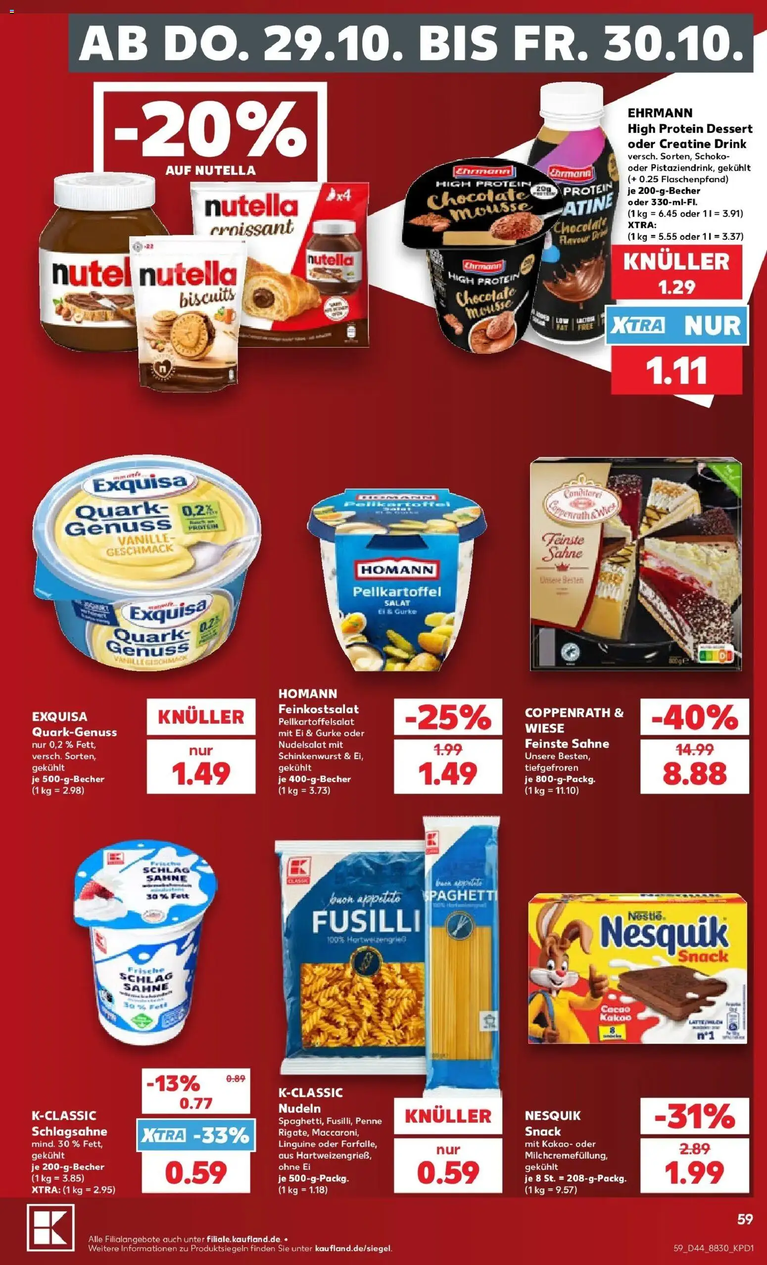 Prospekt Kaufland ab 26.10.2026 » Angebote Online zum Blättern | Seite: 63 | Produkte: Nesquik, Quark, Nudeln, Sahne
