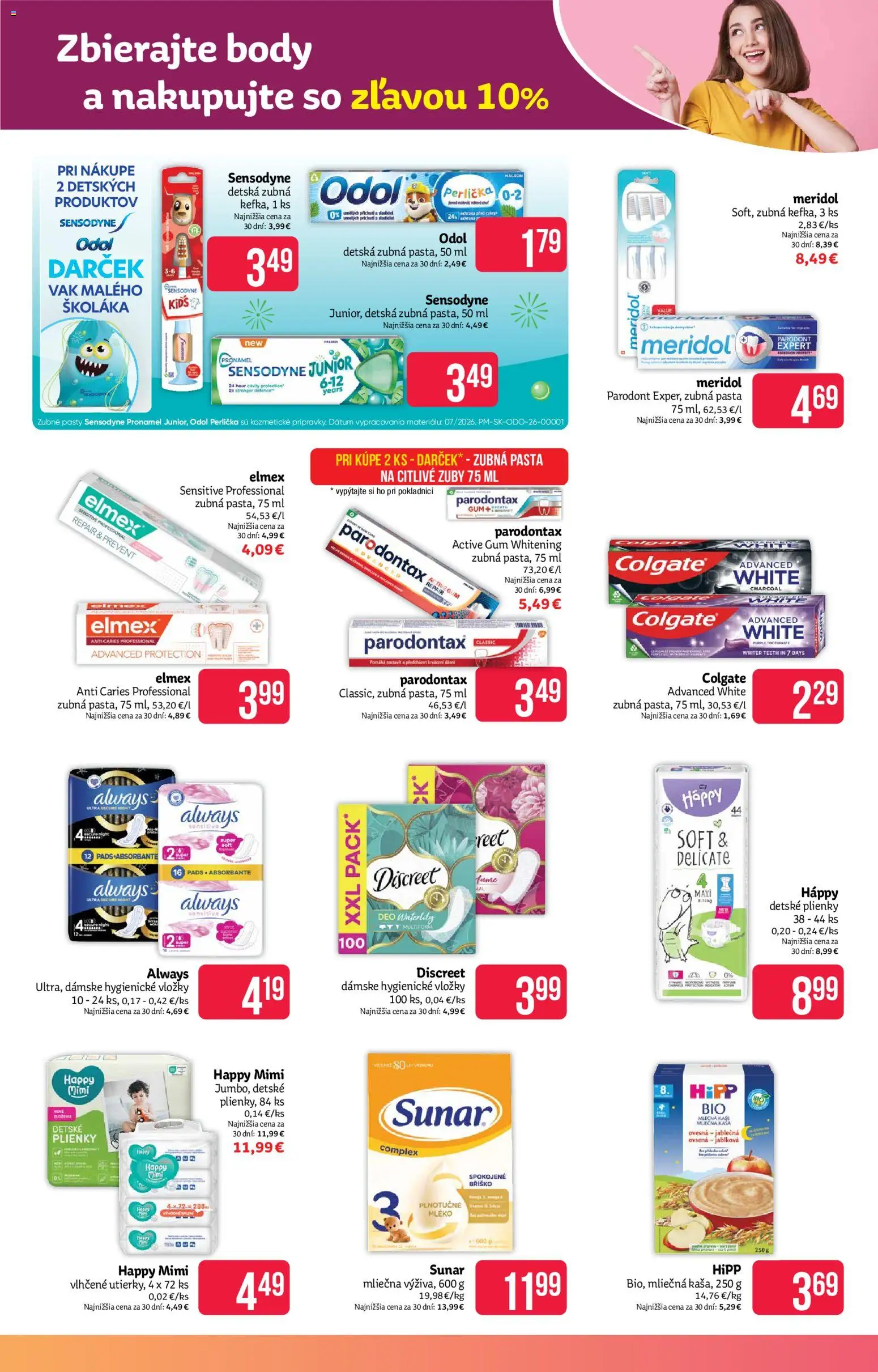 Nové Teta drogerie akcie – leták je platný od 31.08.2026 | Strana: 9 | Produkty: Sunar, Zubná pasta, Detské plienky, Plienky