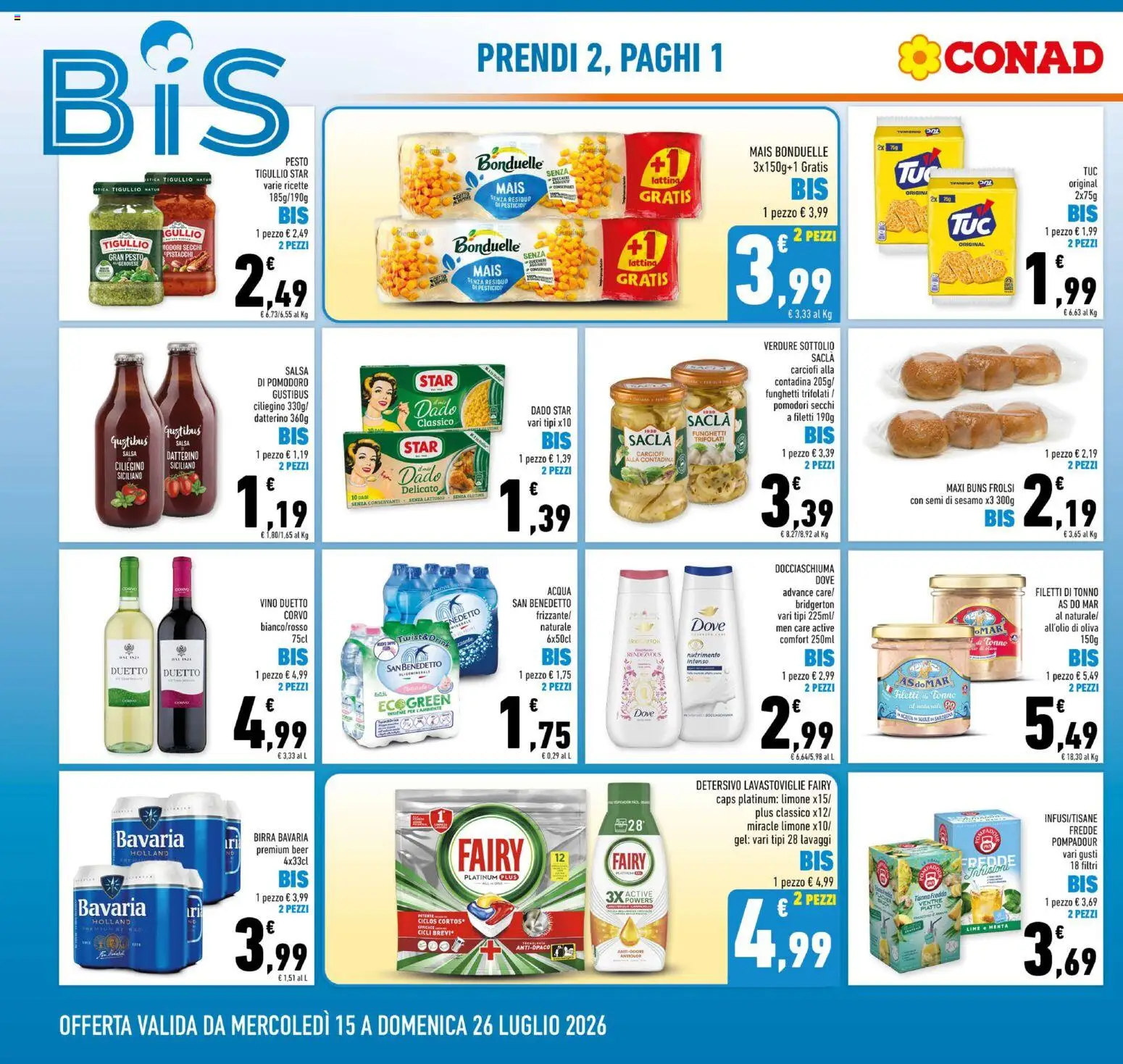 Volantino Conad del 15/07/2026 | Pagina: 4 | Prodotti: Acqua, Pomodoro, Funghi, Piatto
