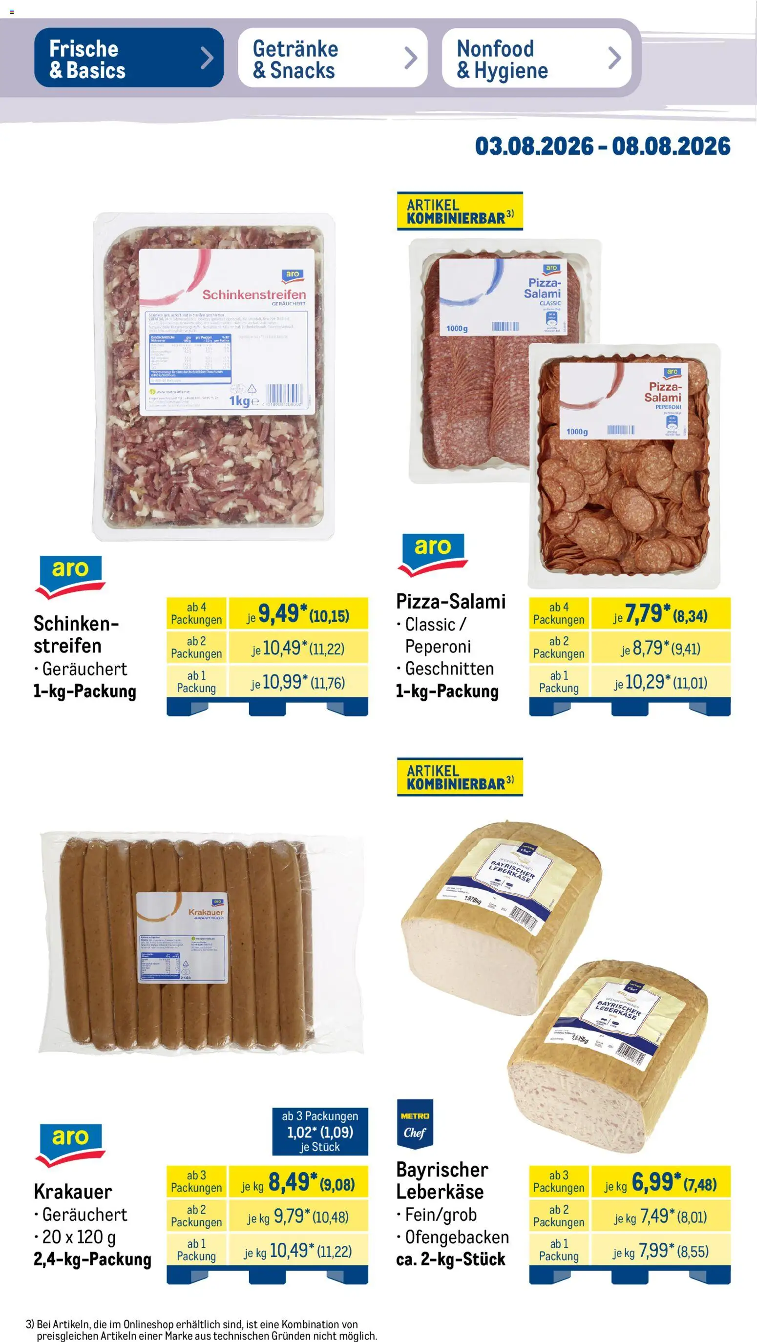 Metro Prospekt – gültig ab 03.08.2026 | Seite: 12 | Produkte: Salami, Schinken, Pizza, Leberkase