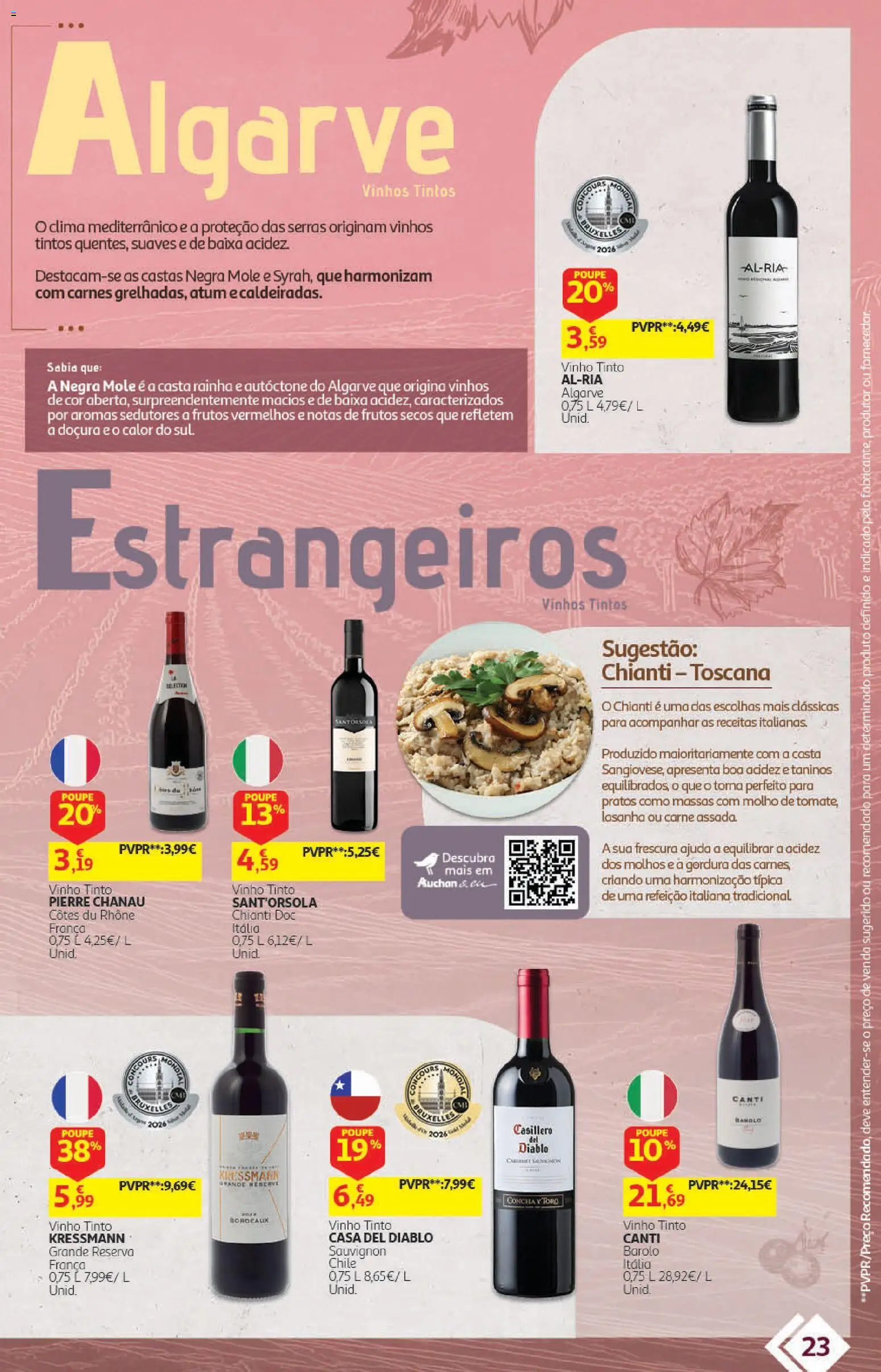 Auchan folheto - Vinhos │ válido de 22/09/2026 | Página: 23 | Produtos: Lasanha, Frutos secos, Carne, Tomate