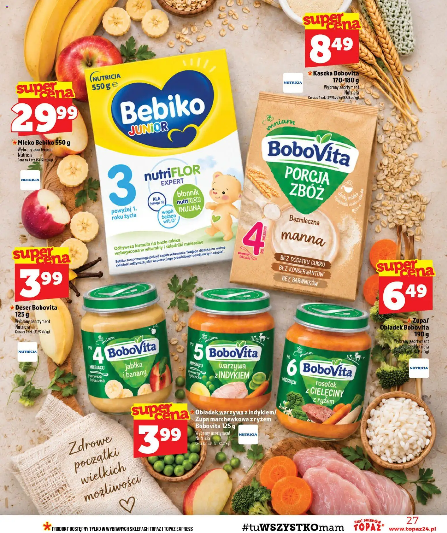Topaz gazetka - Ceny małe na stałe od 01.10.2026 | Strona: 27 | Produkty: Mleko Bebiko, Deser, Omega, Banany