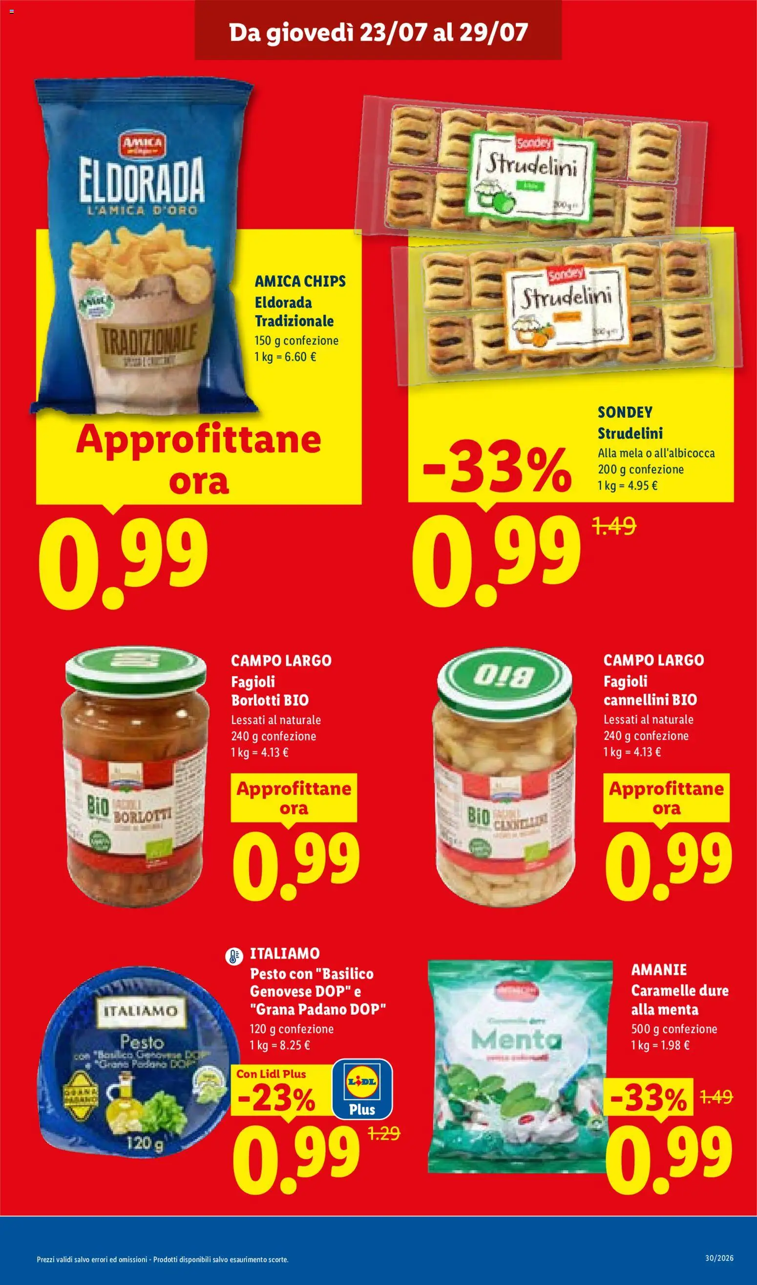 Volantino Lidl del 23/07/2026 | Pagina: 13 | Prodotti: Caramelle, Cannellini, Pesto, Grana Padano