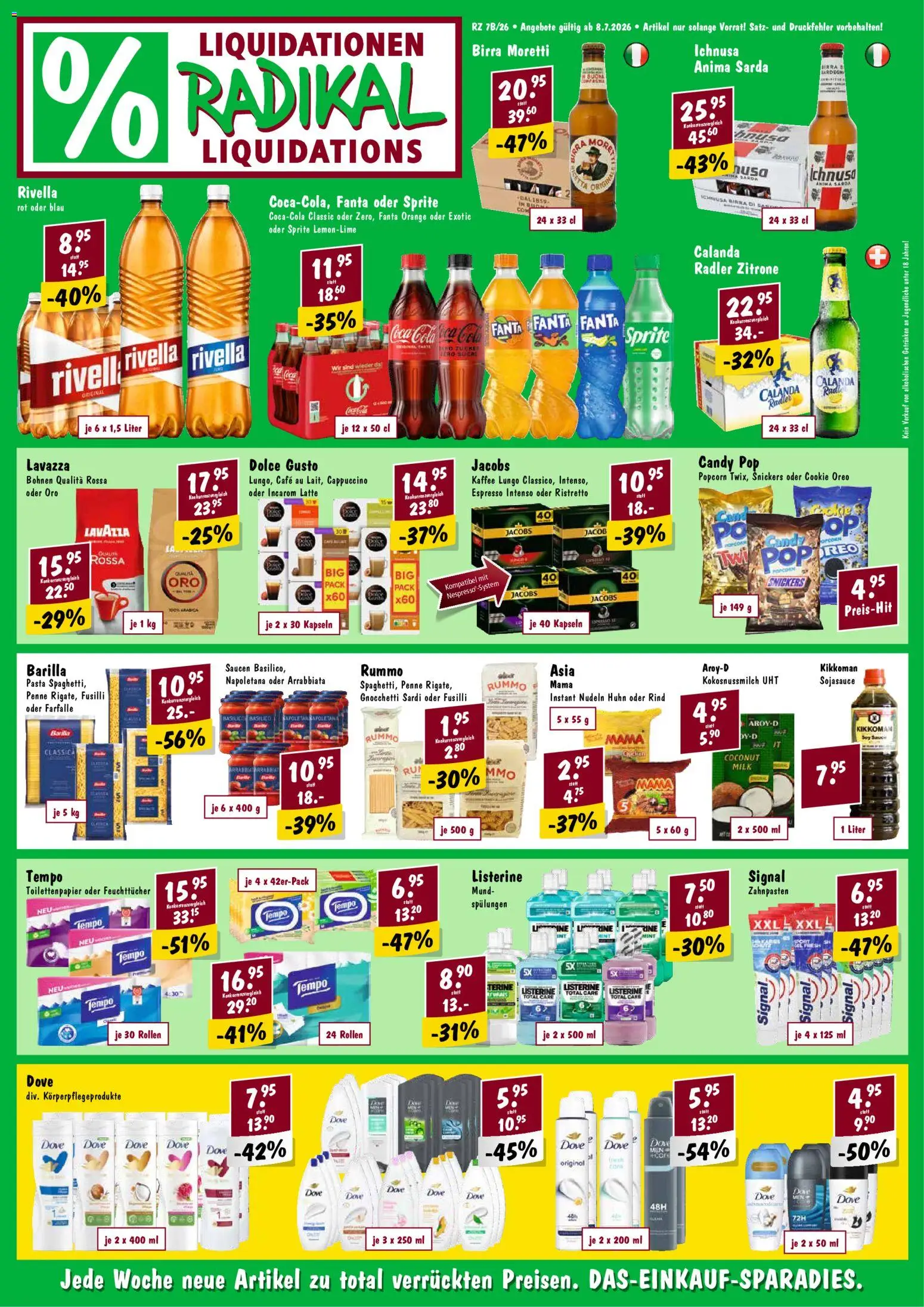 Radikal aktionen – gültig ab 08.07.2026 | Seite: 1 | Produkte: Barilla, Snickers, Nudeln, Pasta