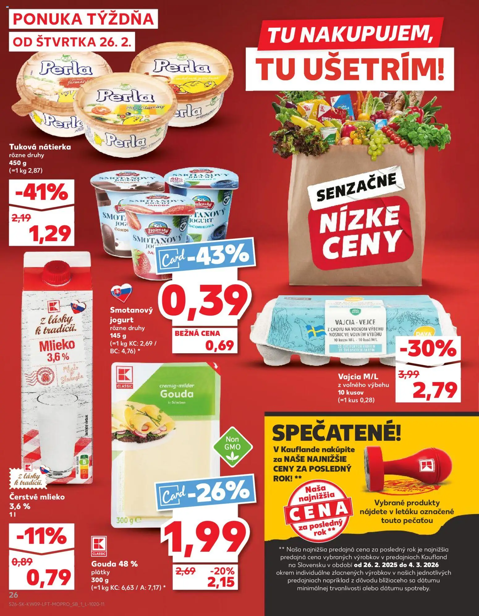 Nové Kaufland akcie – leták je platný od 26.02.2026 | Strana: 26 | Produkty: Mlieko, Jogurt, Gouda, Smotanový jogurt