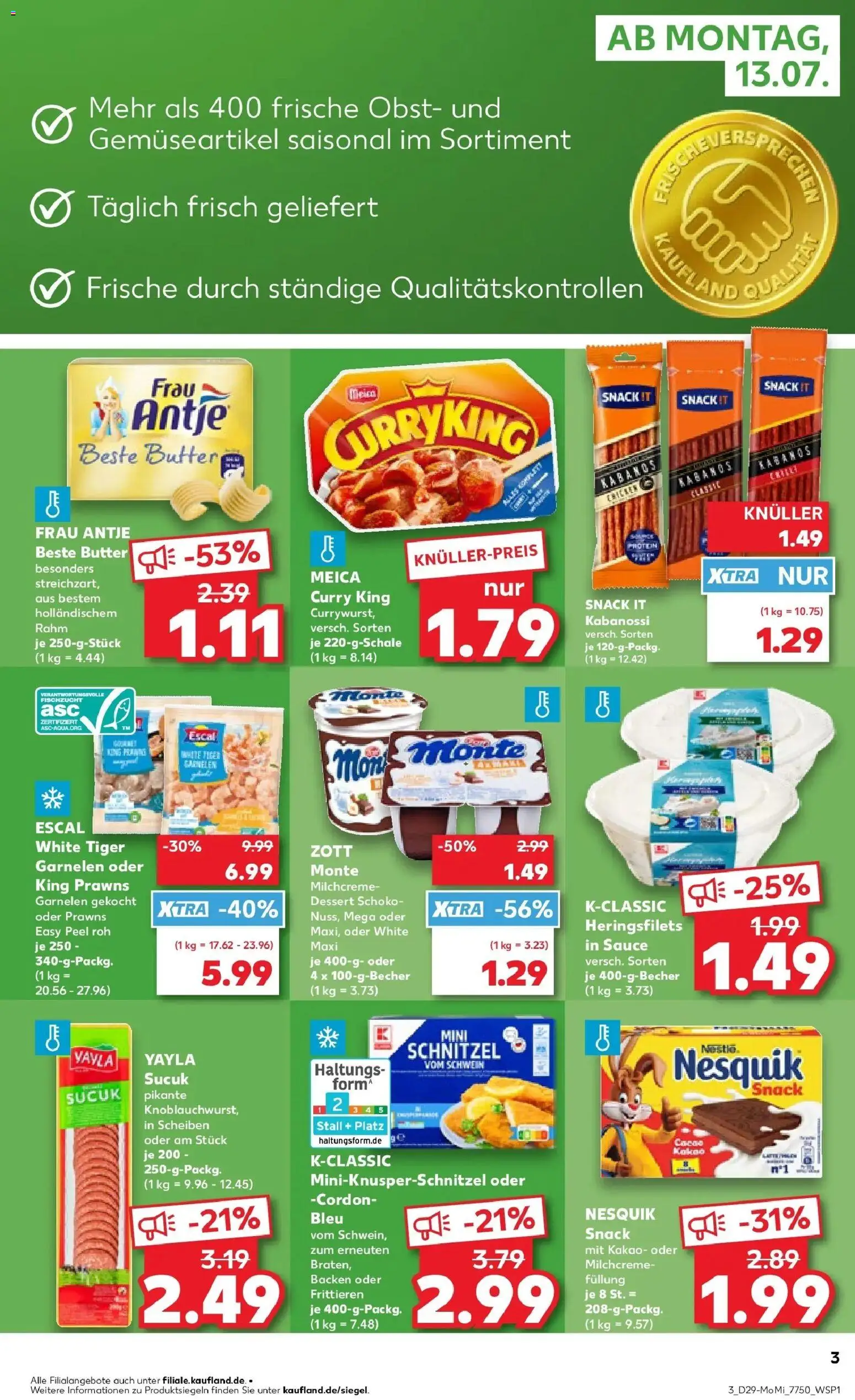 Kaufland Prospekt Mainz – gültig ab 13.07.2026 | Seite: 3 | Produkte: Garnelen, Schnitzel, Meica, Obst