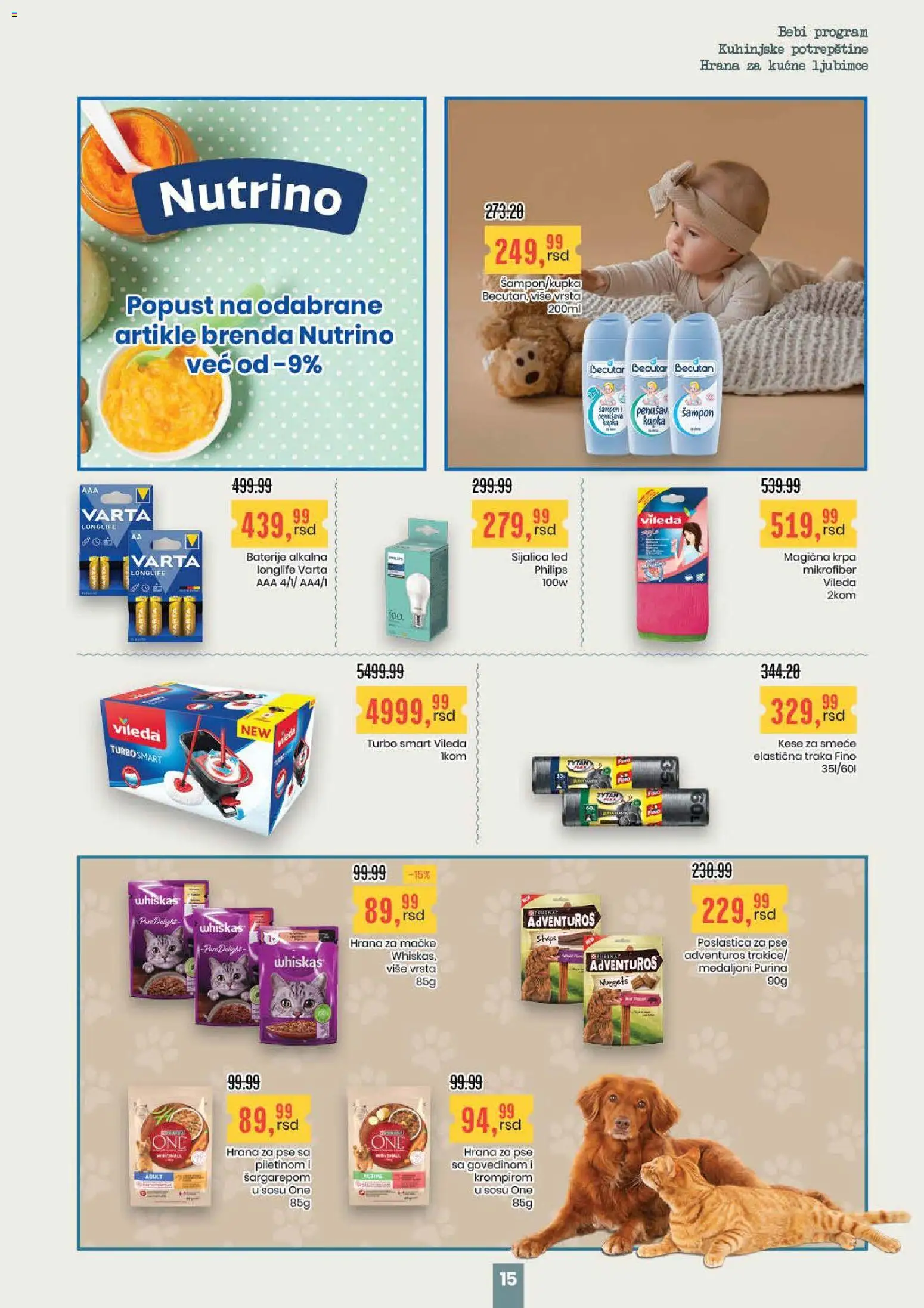 Aroma Market katalog - važi od 28.05.2026 | Strana: 15 | Proizvode: Hrana za pse, Vileda, Whiskas, Baterije
